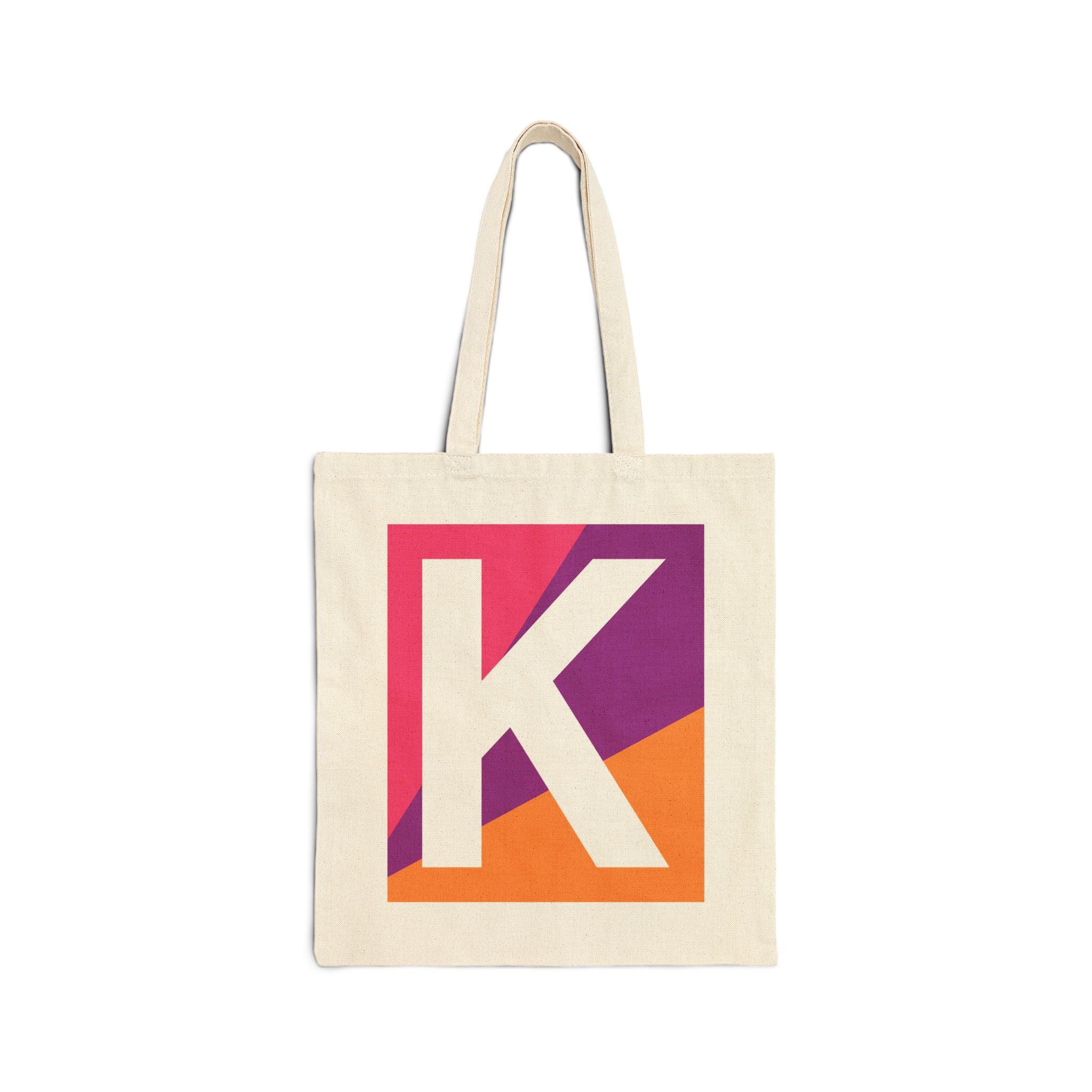 Initial K Colorblock Canvas Tote Bag — Monogram Letter K Reusable Grocery Tote