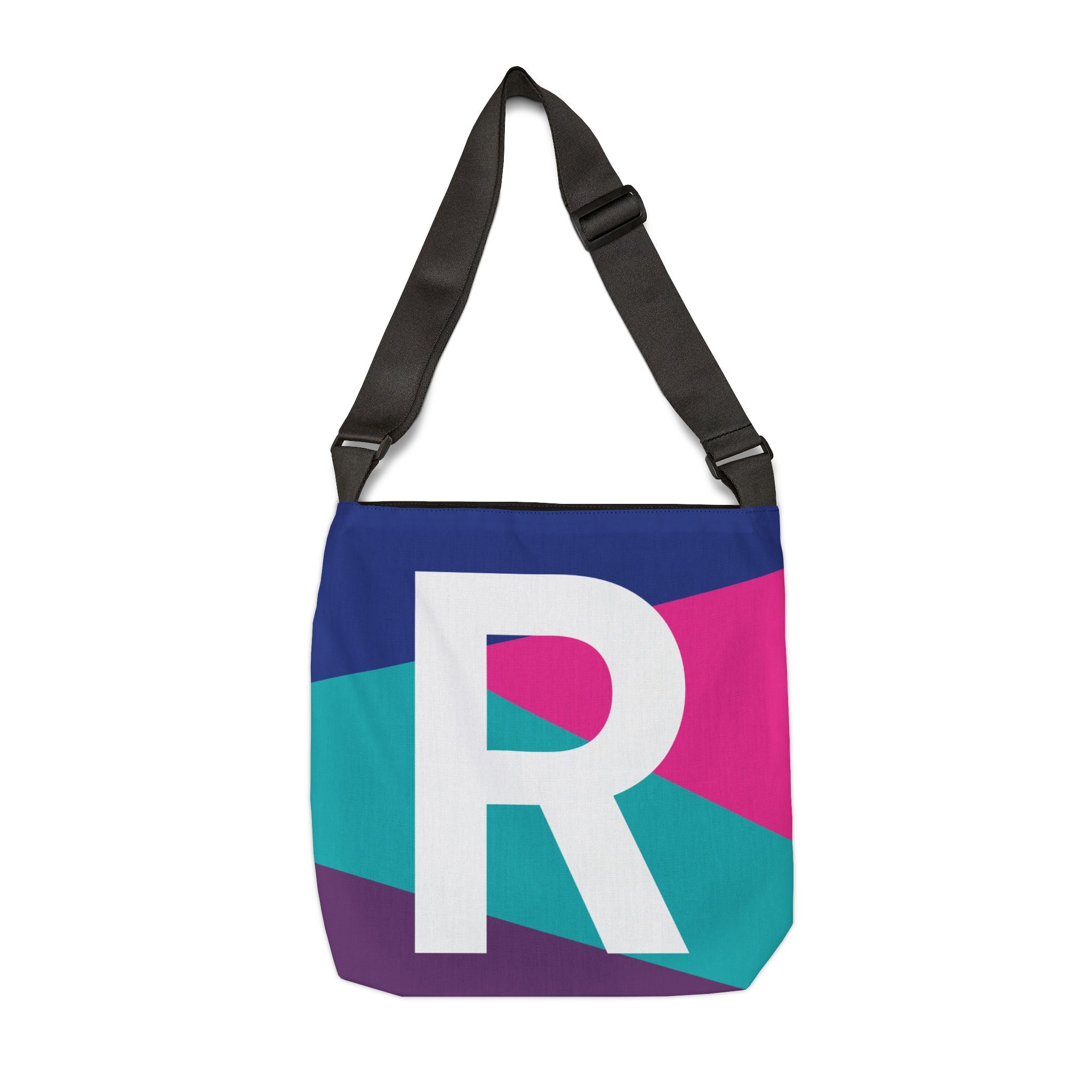 Initial Letter 'R' Colorblock Adjustable Tote Bag — Monogram Alphabet Shoulder Bag