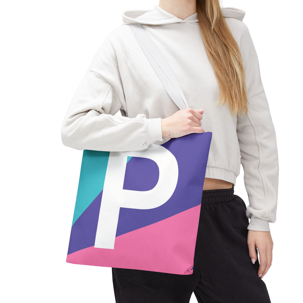 Monogram 'P' Colorblock Tote Bag — Personalized Initial P Shoulder Tote
