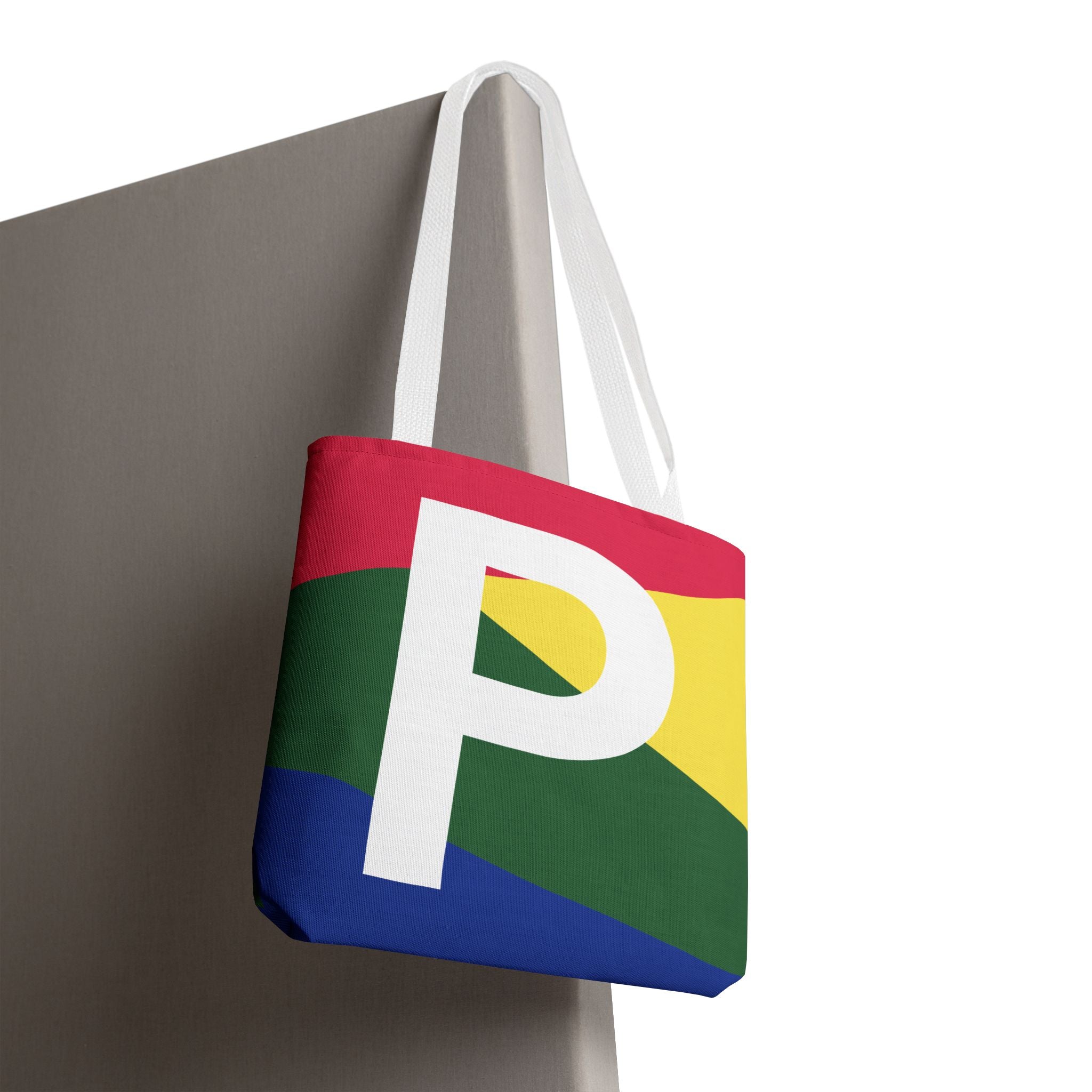Monogram 'P' Colorblock Tote Bag — Personalized Initial P Shoulder Tote