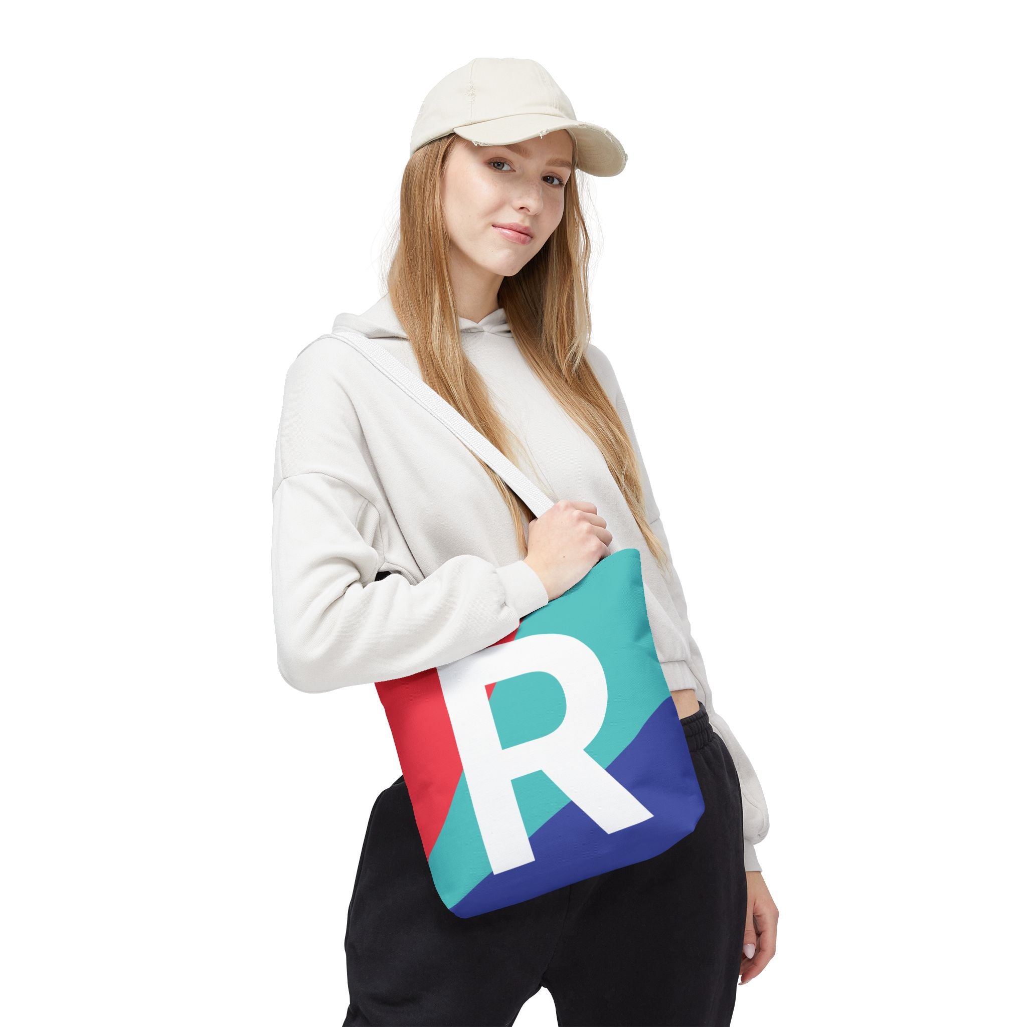 Monogram 'R' Colorblock Tote Bag — Personalized Initial R Shoulder Tote
