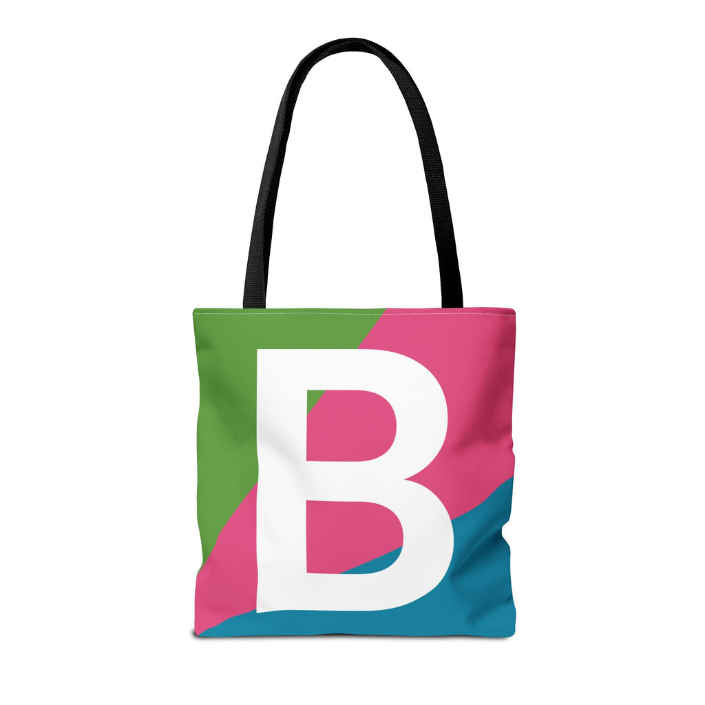 Monogram 'B' Colorblock Tote Bag — Personalized Initial B Shoulder Tote