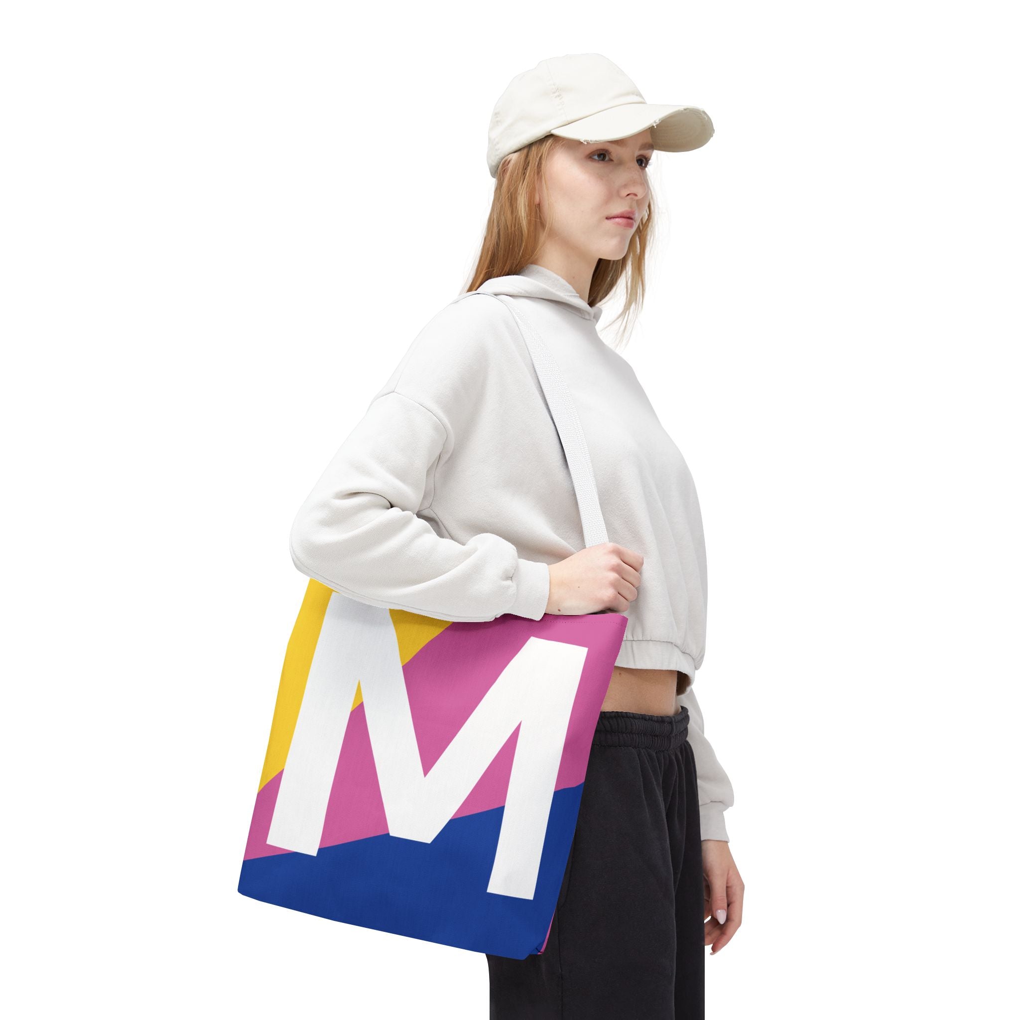 Monogram 'M' Colorblock Tote Bag — Personalized Initial M Shoulder Tote