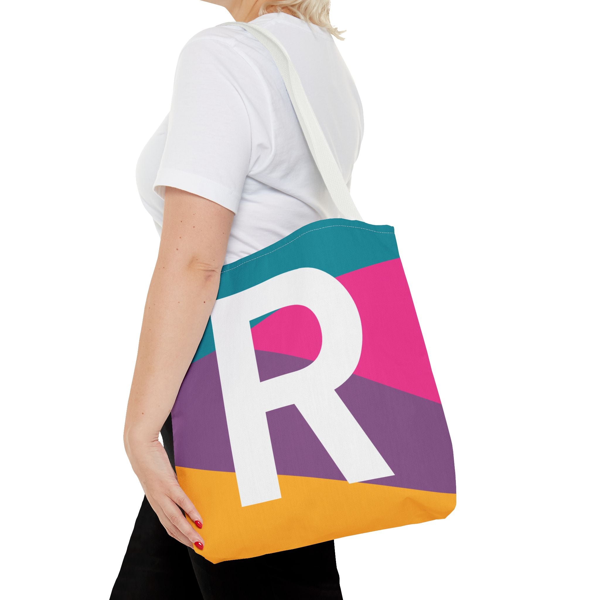 Monogram 'R' Colorblock Tote Bag — Personalized Initial R Shoulder Tote