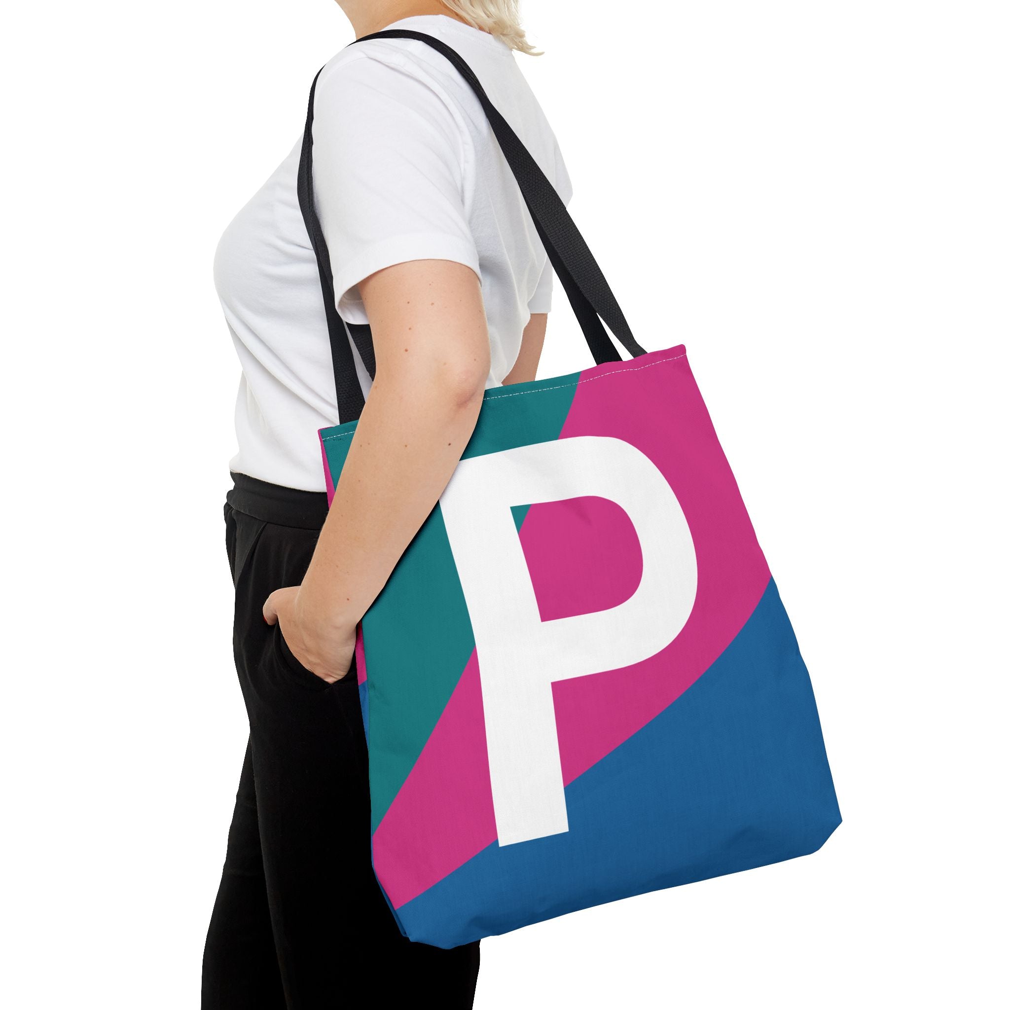 Monogram 'P' Colorblock Tote Bag — Personalized Initial P Shoulder Tote