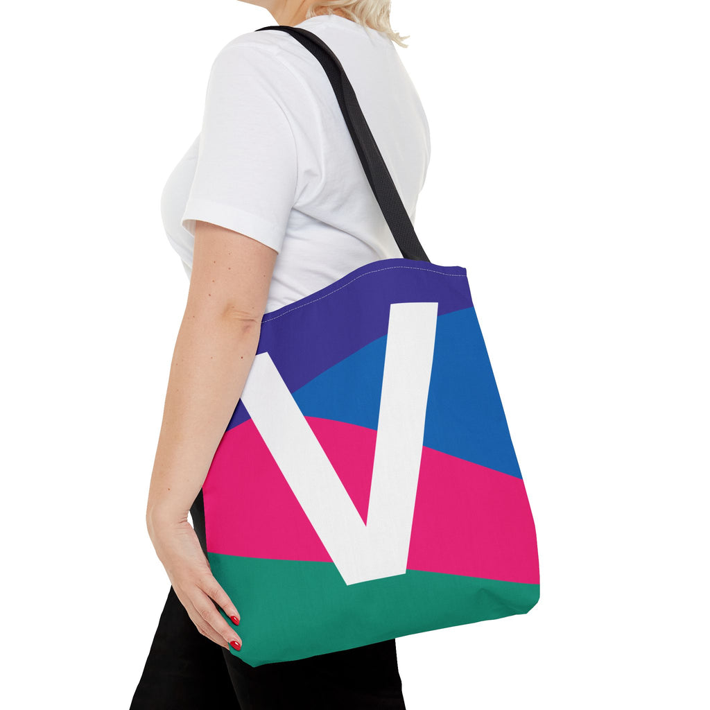Monogram 'V' Colorblock Tote Bag — Personalized Initial V Shoulder Tote