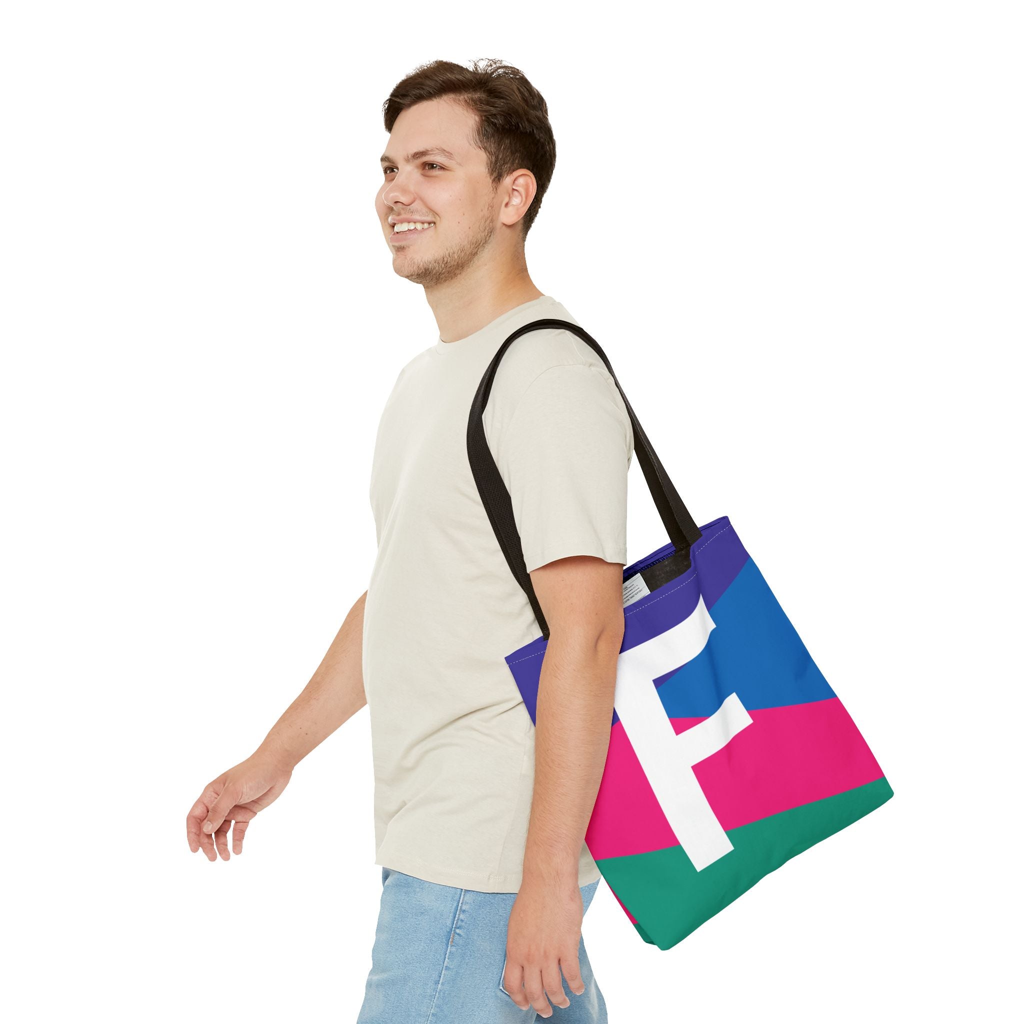Monogram 'F' Colorblock Tote Bag — Personalized Initial F Shoulder Tote