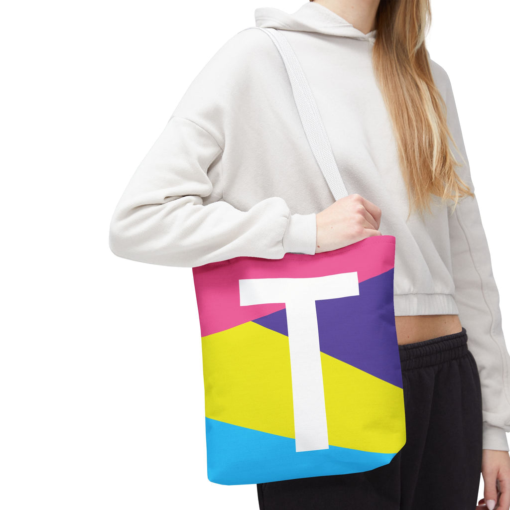 Monogram 'T' Colorblock Tote Bag — Personalized Initial T Shoulder Tote