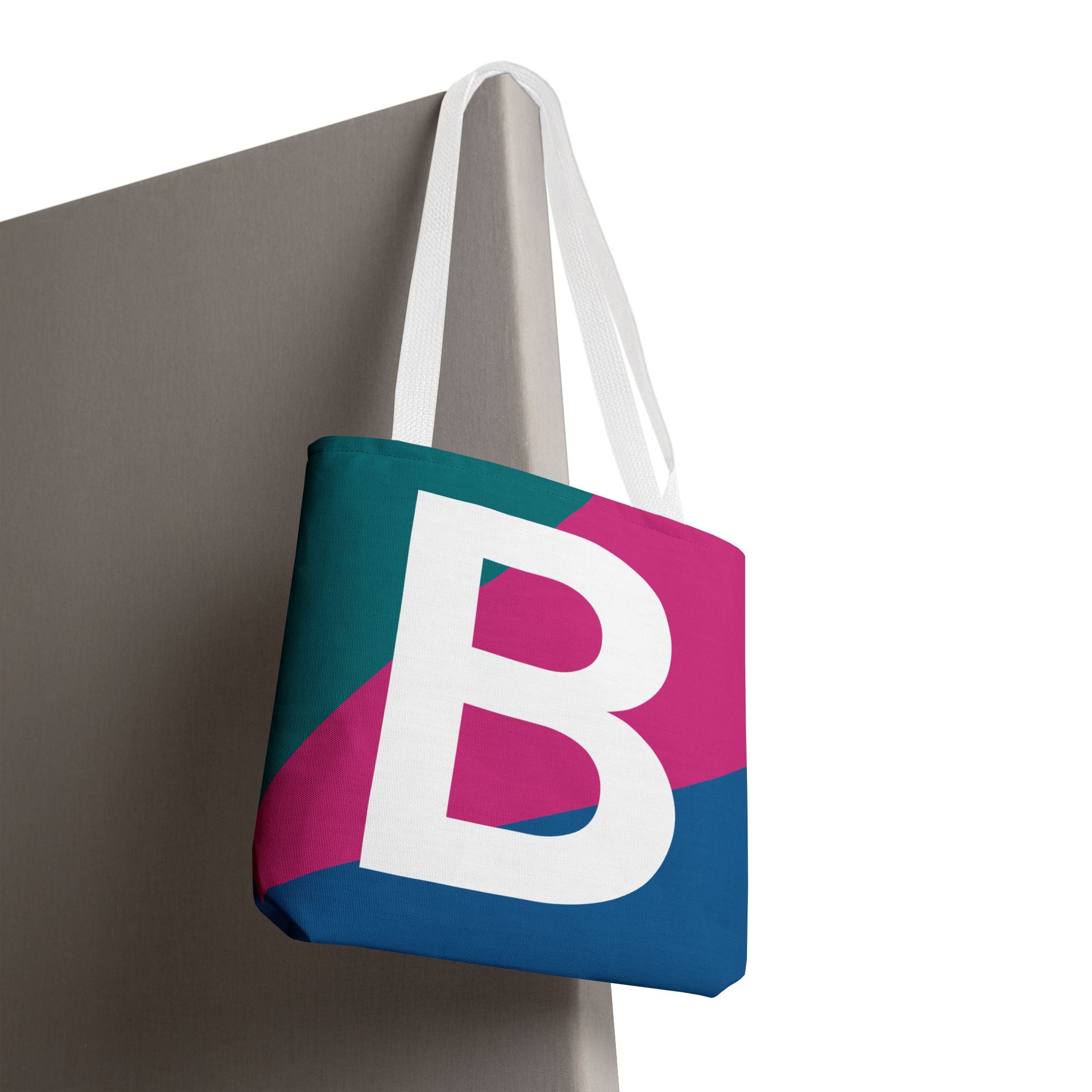Monogram 'B' Colorblock Tote Bag — Personalized Initial B Shoulder Tote