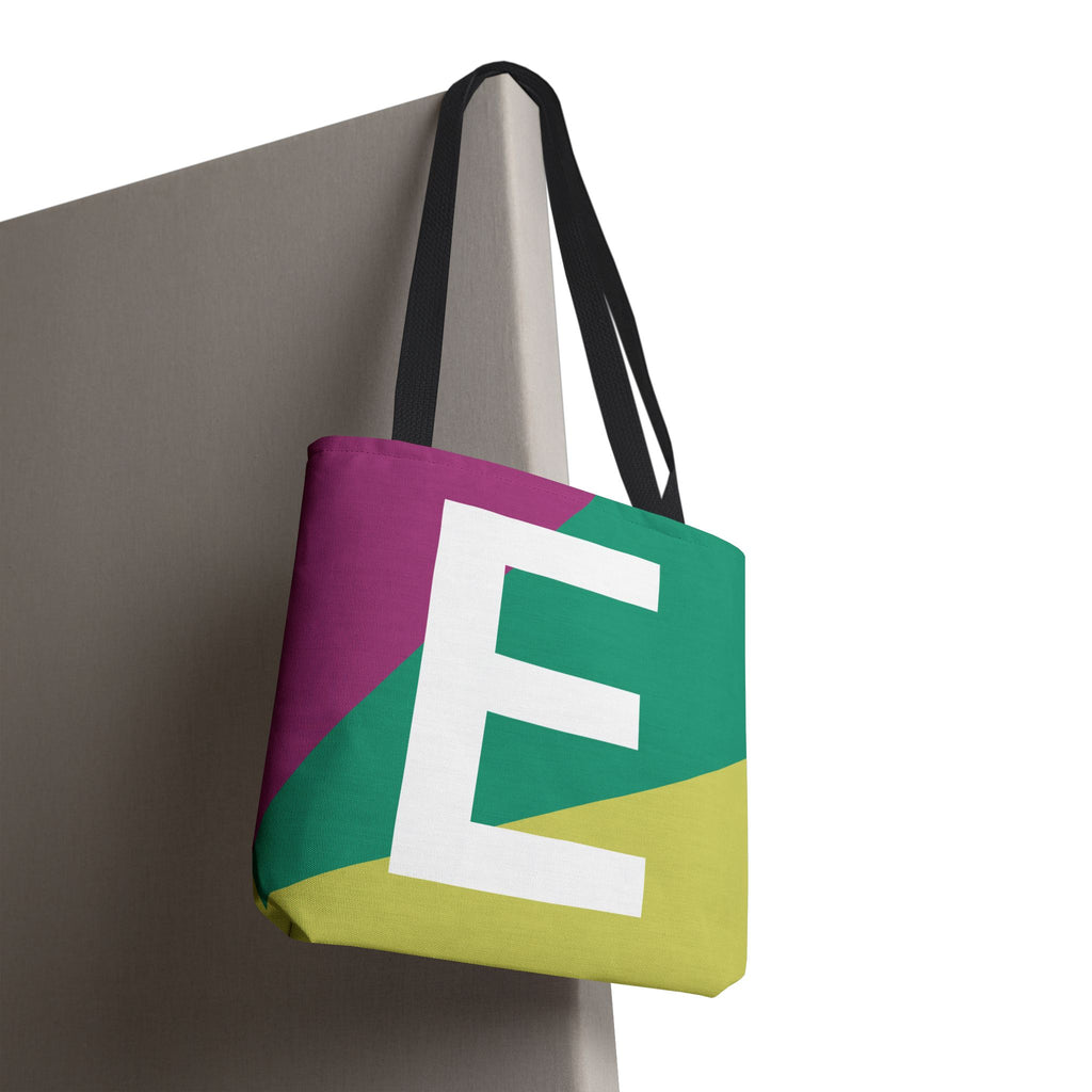 Monogram 'E' Colorblock Tote Bag — Personalized Initial E Shoulder Tote