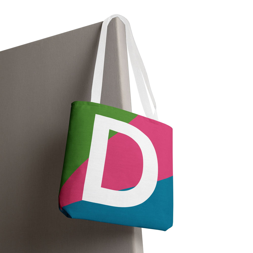 Monogram 'D' Colorblock Tote Bag — Personalized Initial D Shoulder Tote