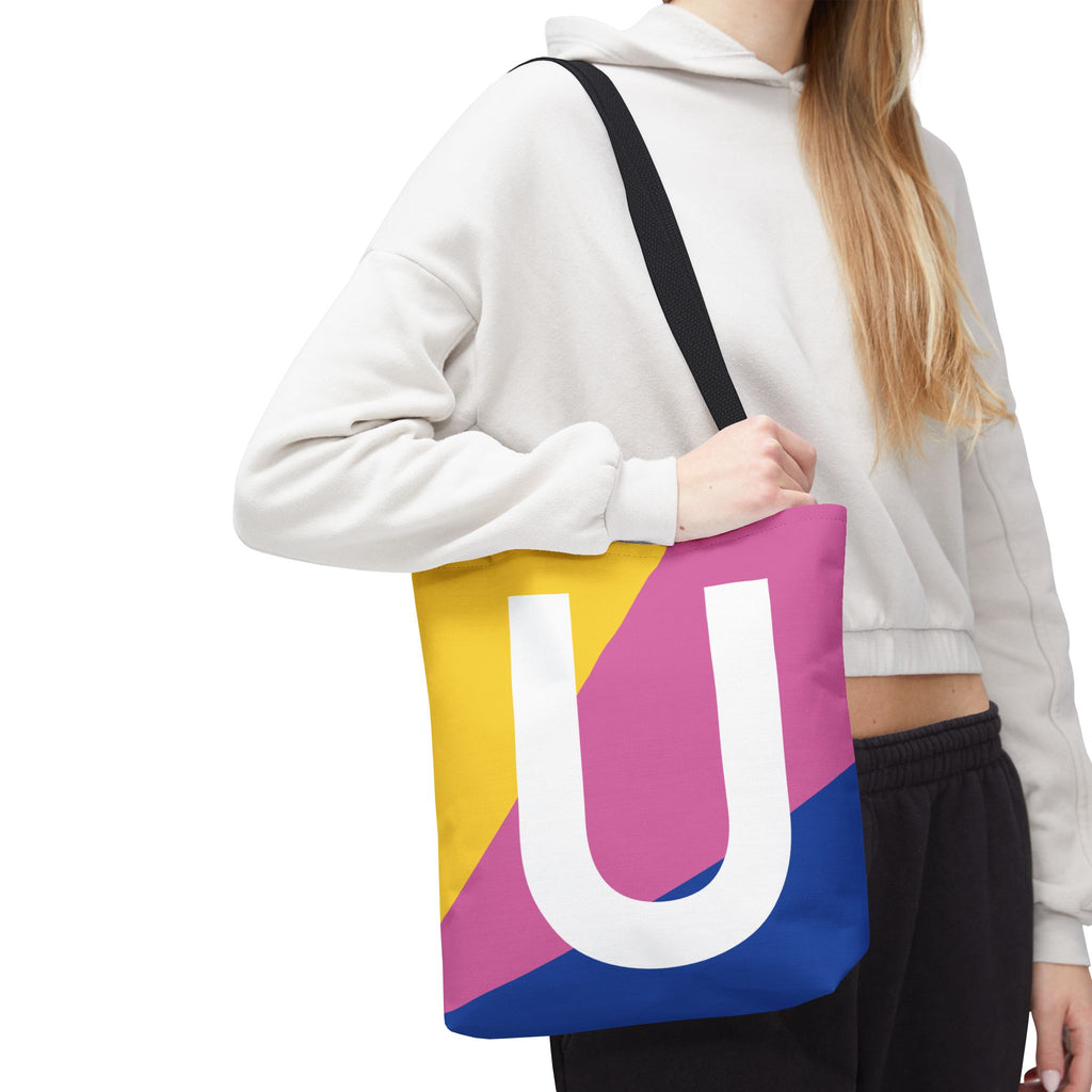Monogram 'U' Colorblock Tote Bag — Personalized Initial U Shoulder Tote