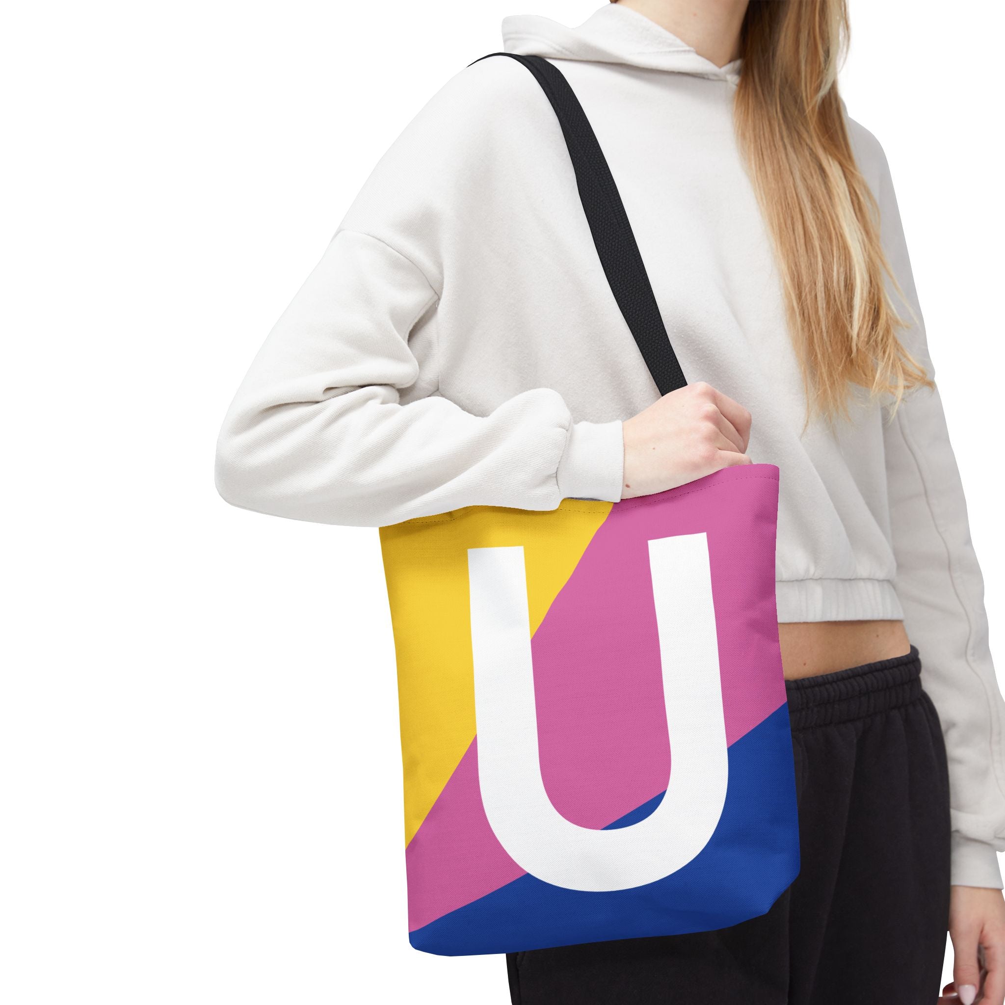 Monogram 'U' Colorblock Tote Bag — Personalized Initial U Shoulder Tote