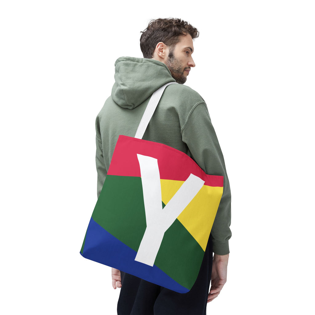 Monogram 'Y' Colorblock Tote Bag — Personalized Initial Y Shoulder Tote