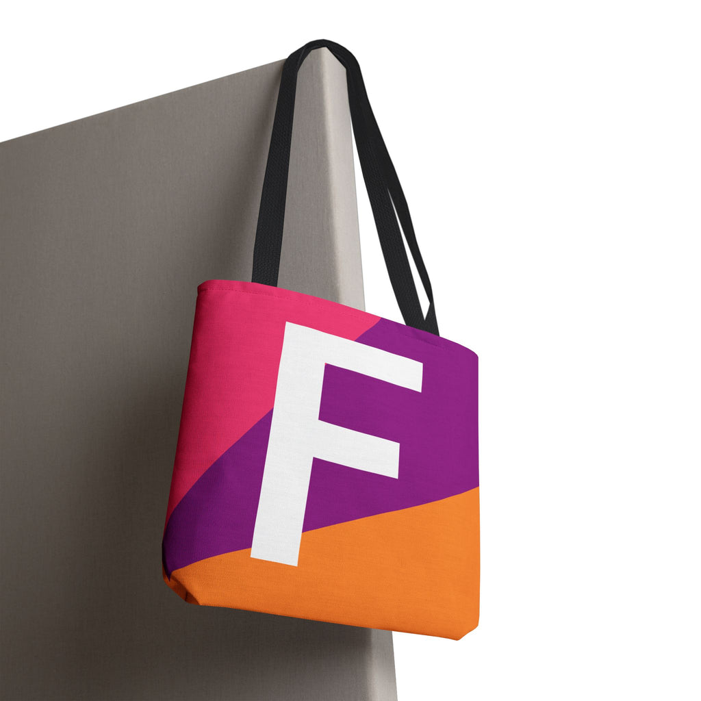 Monogram 'F' Colorblock Tote Bag — Personalized Initial F Shoulder Tote