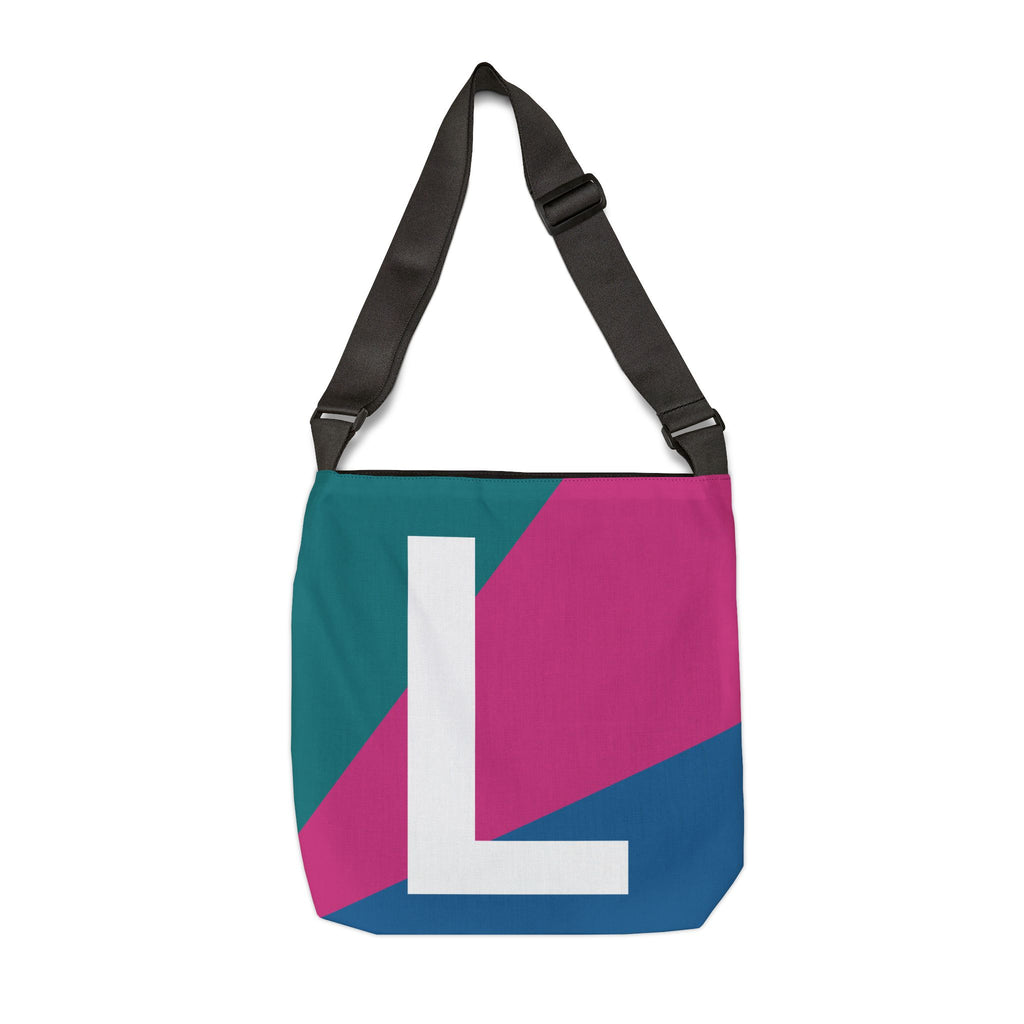 Initial Letter 'L' Colorblock Adjustable Tote Bag — Monogram Alphabet Shoulder Bag