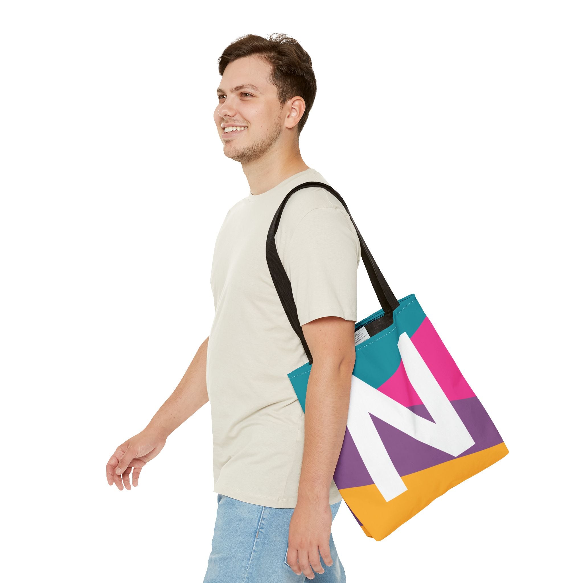 Monogram 'N' Colorblock Tote Bag — Personalized Initial N Shoulder Tote