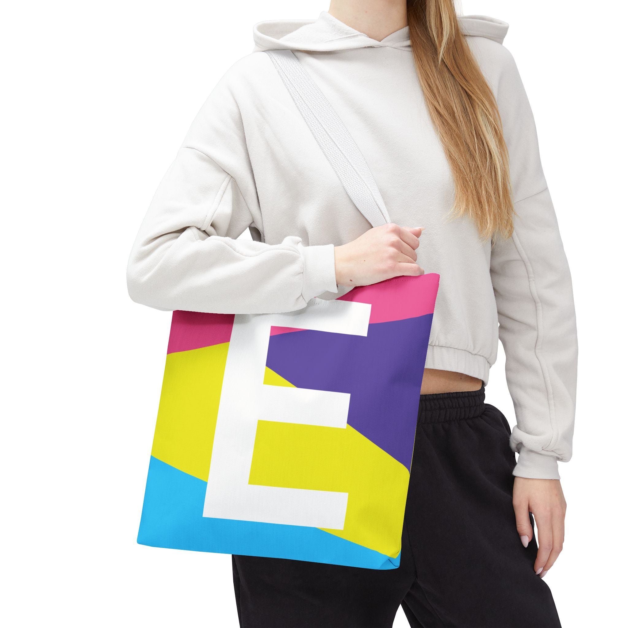 Monogram 'E' Colorblock Tote Bag — Personalized Initial E Shoulder Tote
