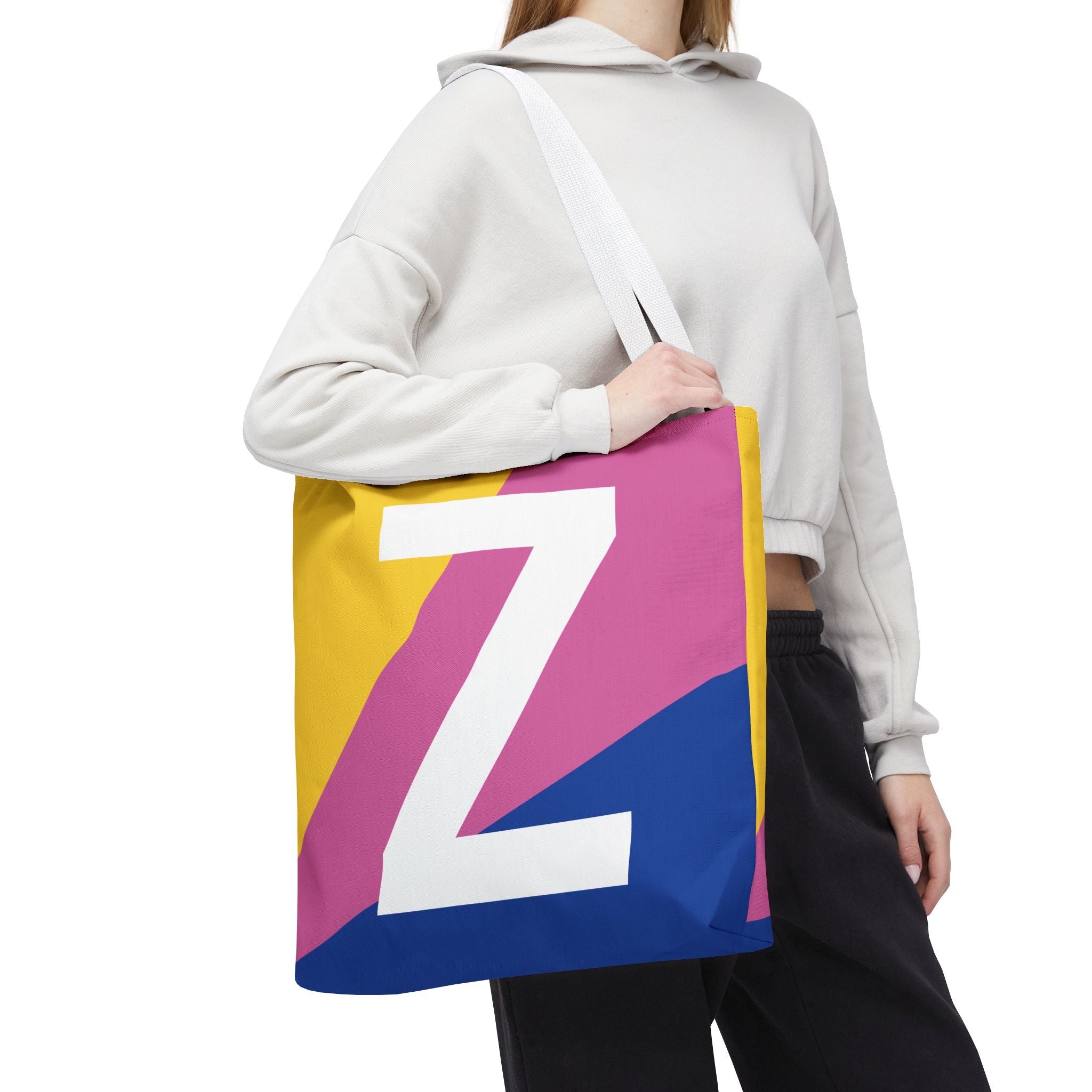 Monogram 'Z' Colorblock Tote Bag — Personalized Initial Z Shoulder Tote