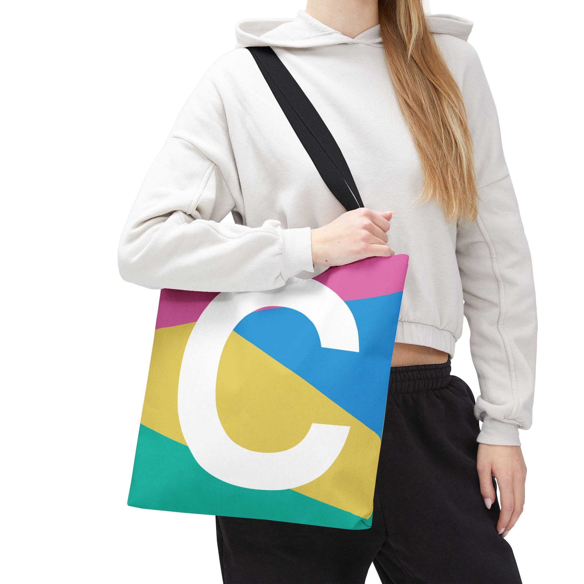 Monogram 'C' Colorblock Tote Bag — Personalized Initial C Shoulder Tote