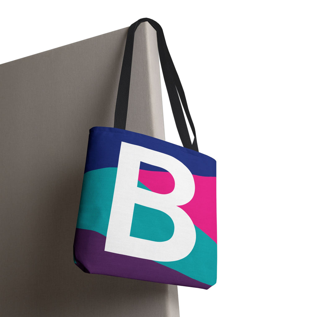 Monogram 'B' Colorblock Tote Bag — Personalized Initial B Shoulder Tote