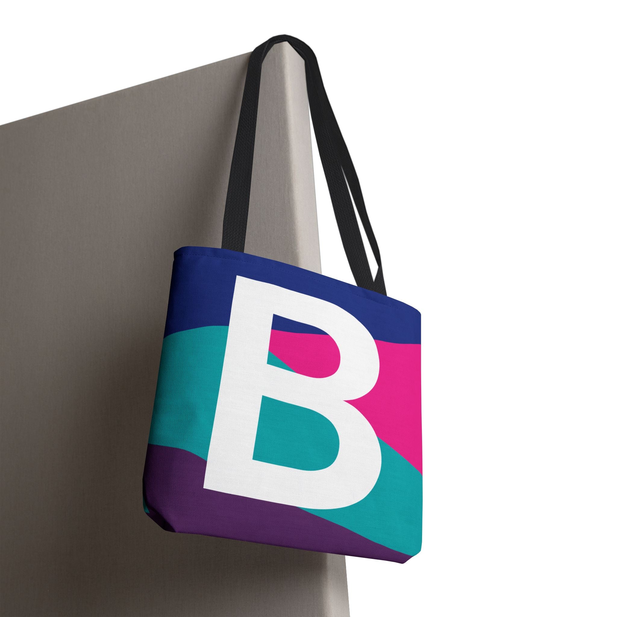 Monogram 'B' Colorblock Tote Bag — Personalized Initial B Shoulder Tote
