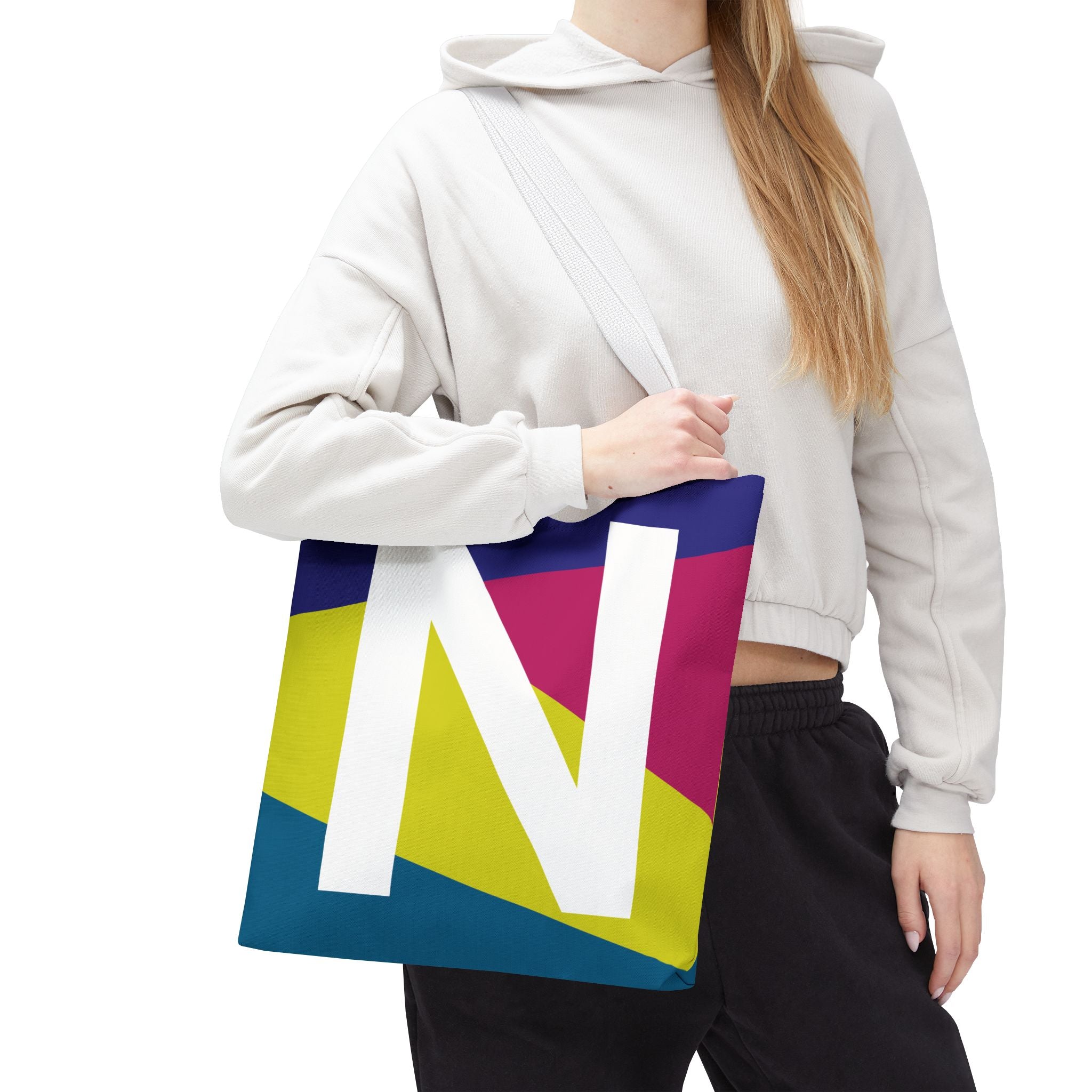 Monogram 'N' Colorblock Tote Bag — Personalized Initial N Shoulder Tote
