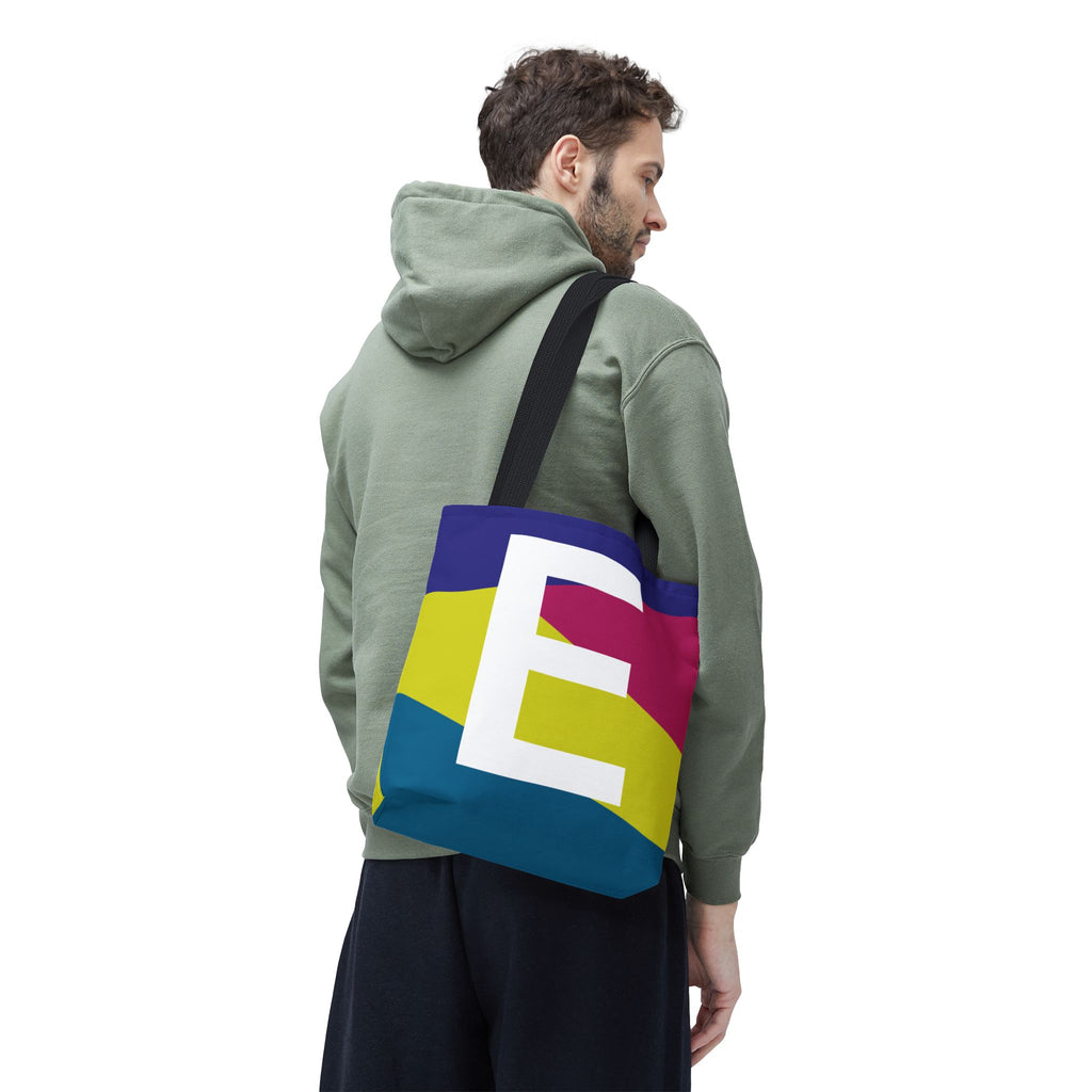Monogram 'E' Colorblock Tote Bag — Personalized Initial E Shoulder Tote
