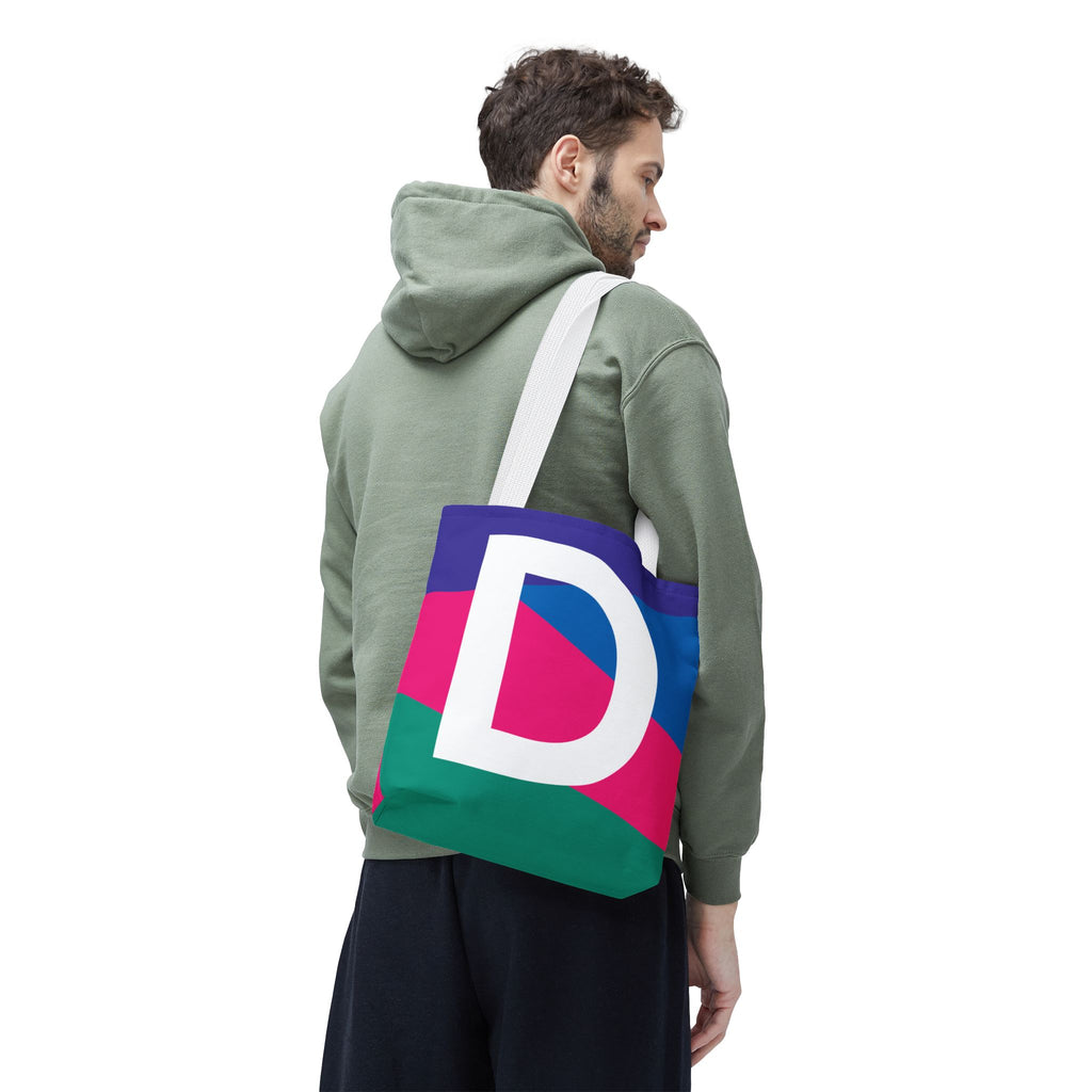 Monogram 'D' Colorblock Tote Bag — Personalized Initial D Shoulder Tote