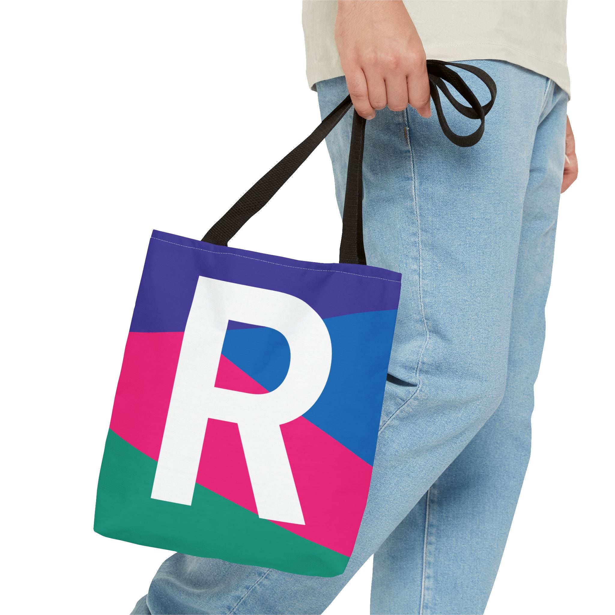 Monogram 'R' Colorblock Tote Bag — Personalized Initial R Shoulder Tote
