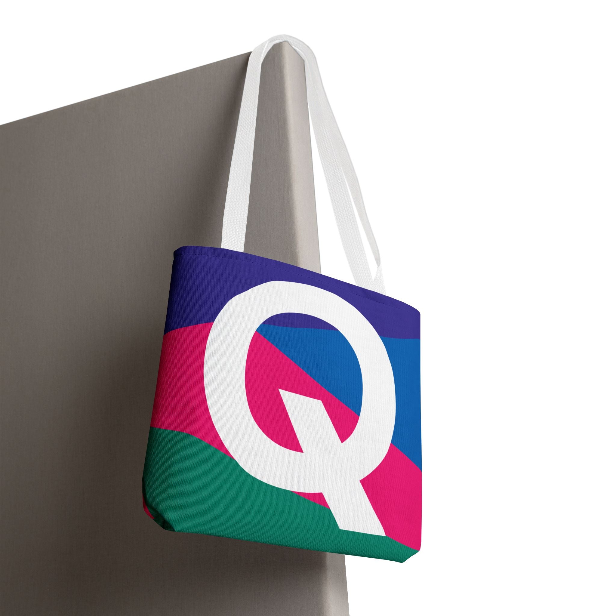 Monogram 'Q' Colorblock Tote Bag — Personalized Initial Q Shoulder Tote