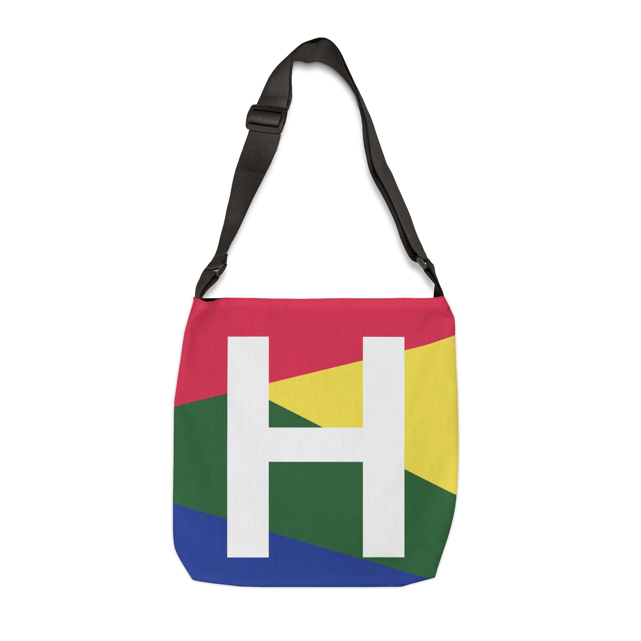 Initial Letter 'H' Colorblock Adjustable Tote Bag — Monogram Alphabet Shoulder Bag