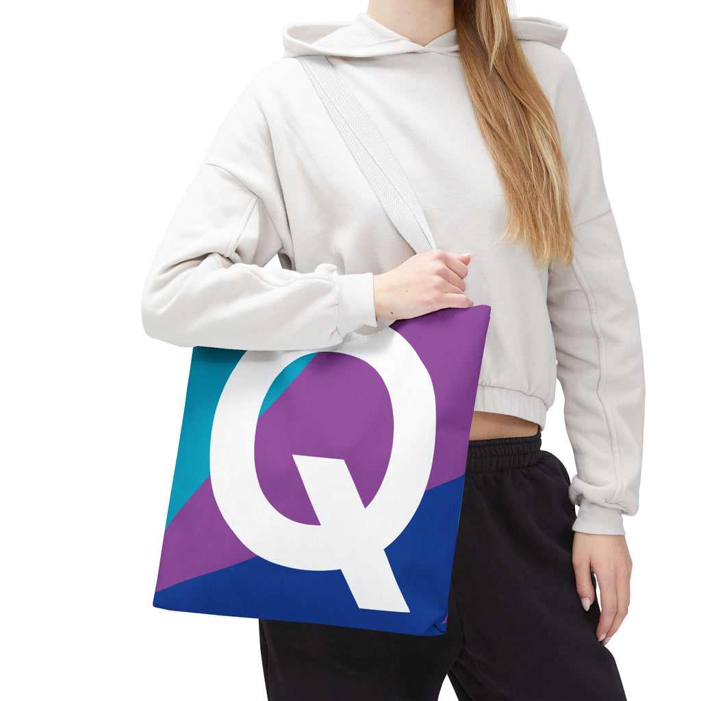 Monogram 'Q' Colorblock Tote Bag — Personalized Initial Q Shoulder Tote