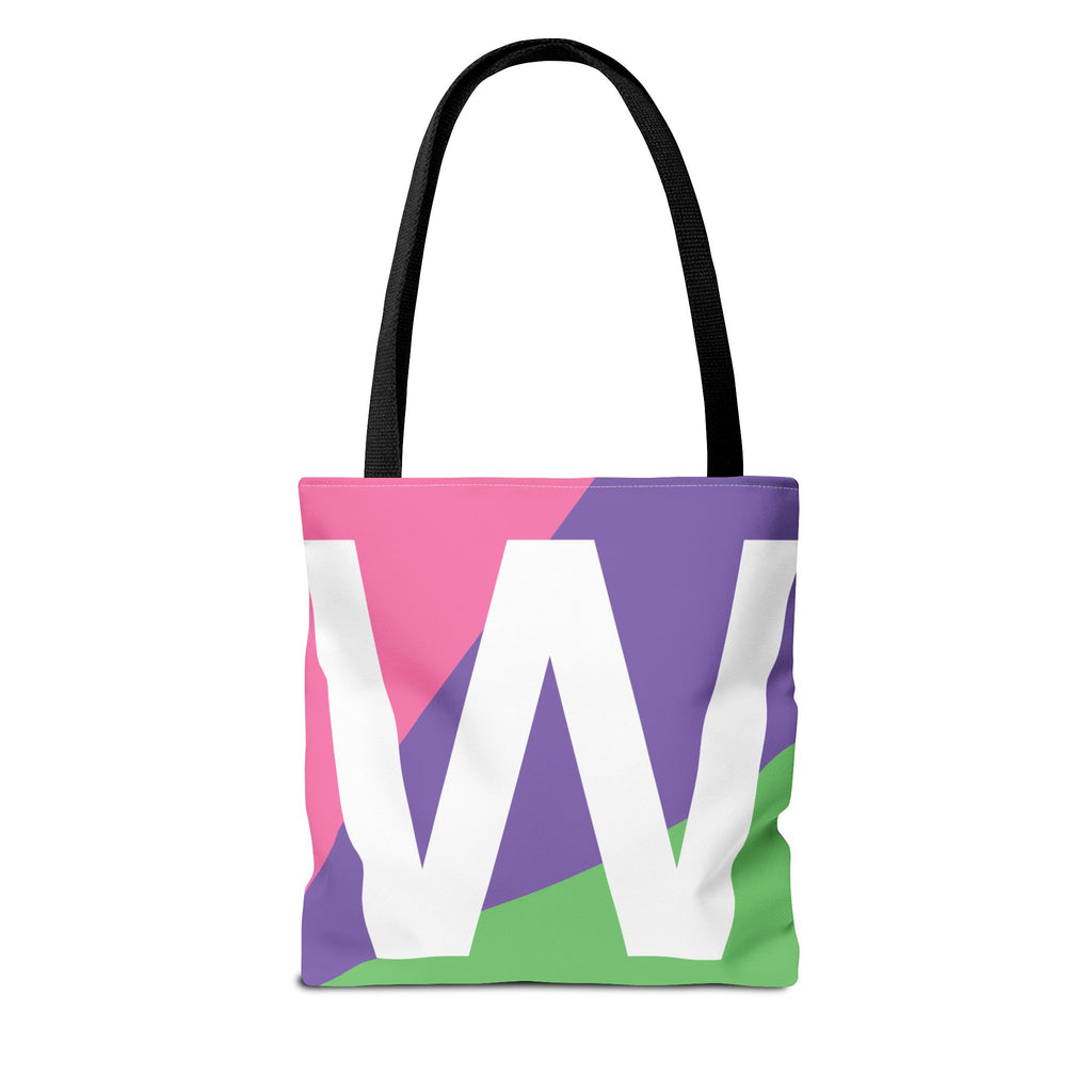 Monogram 'W' Colorblock Tote Bag — Personalized Initial W Shoulder Tote