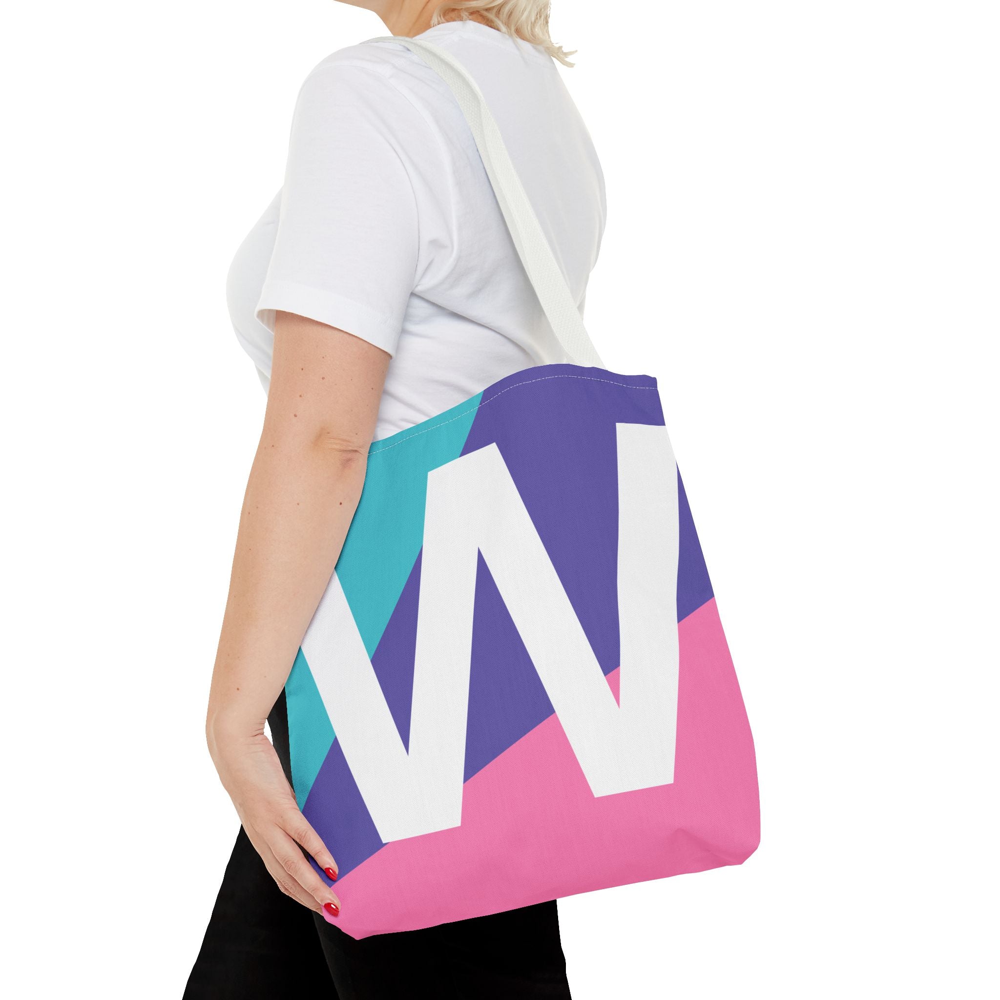 Monogram 'W' Colorblock Tote Bag — Personalized Initial W Shoulder Tote