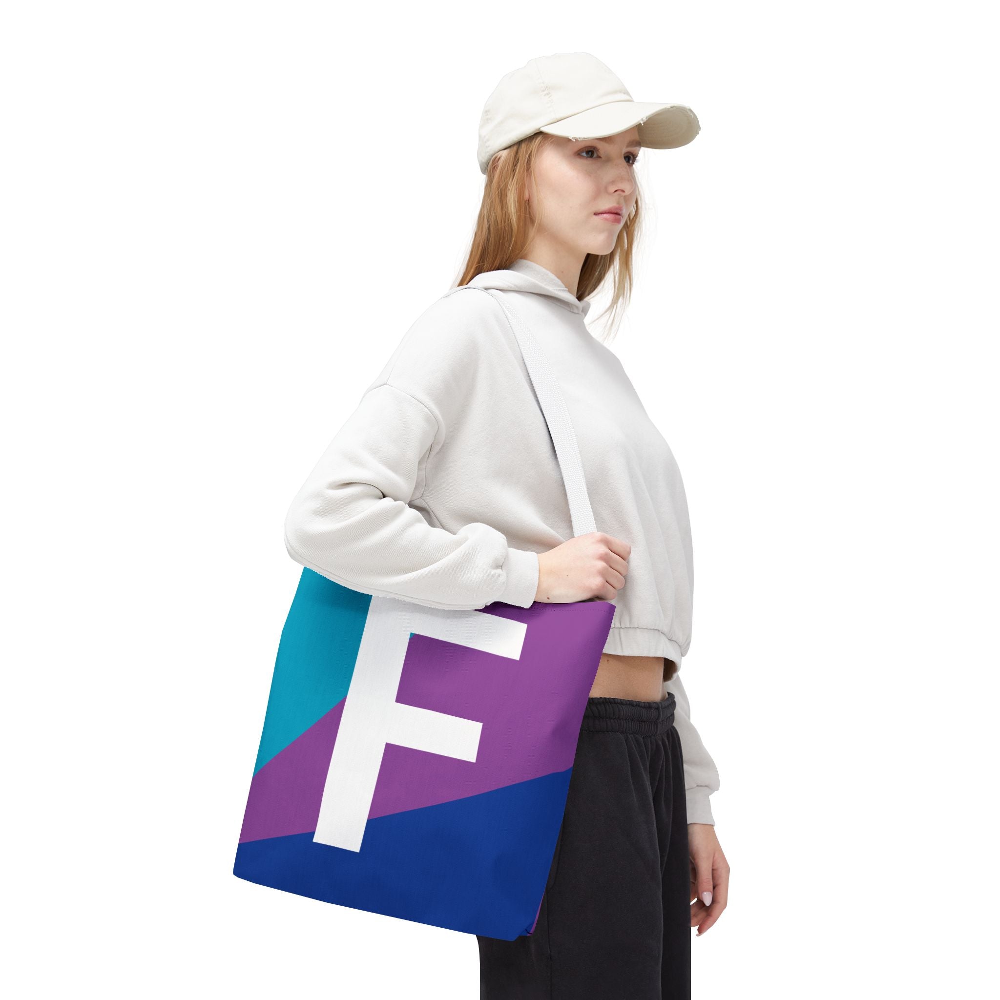 Monogram 'F' Colorblock Tote Bag — Personalized Initial F Shoulder Tote