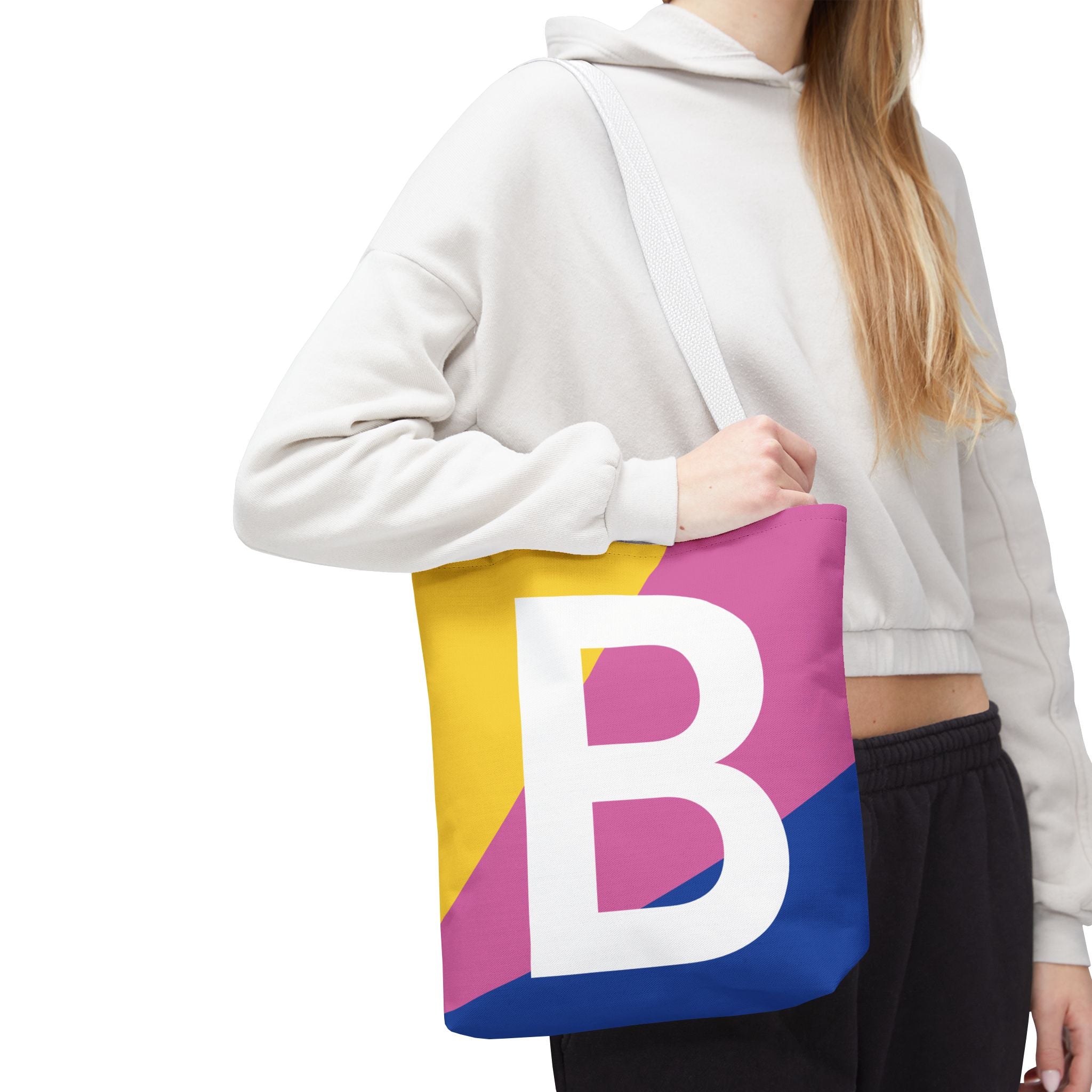 Monogram 'B' Colorblock Tote Bag — Personalized Initial B Shoulder Tote