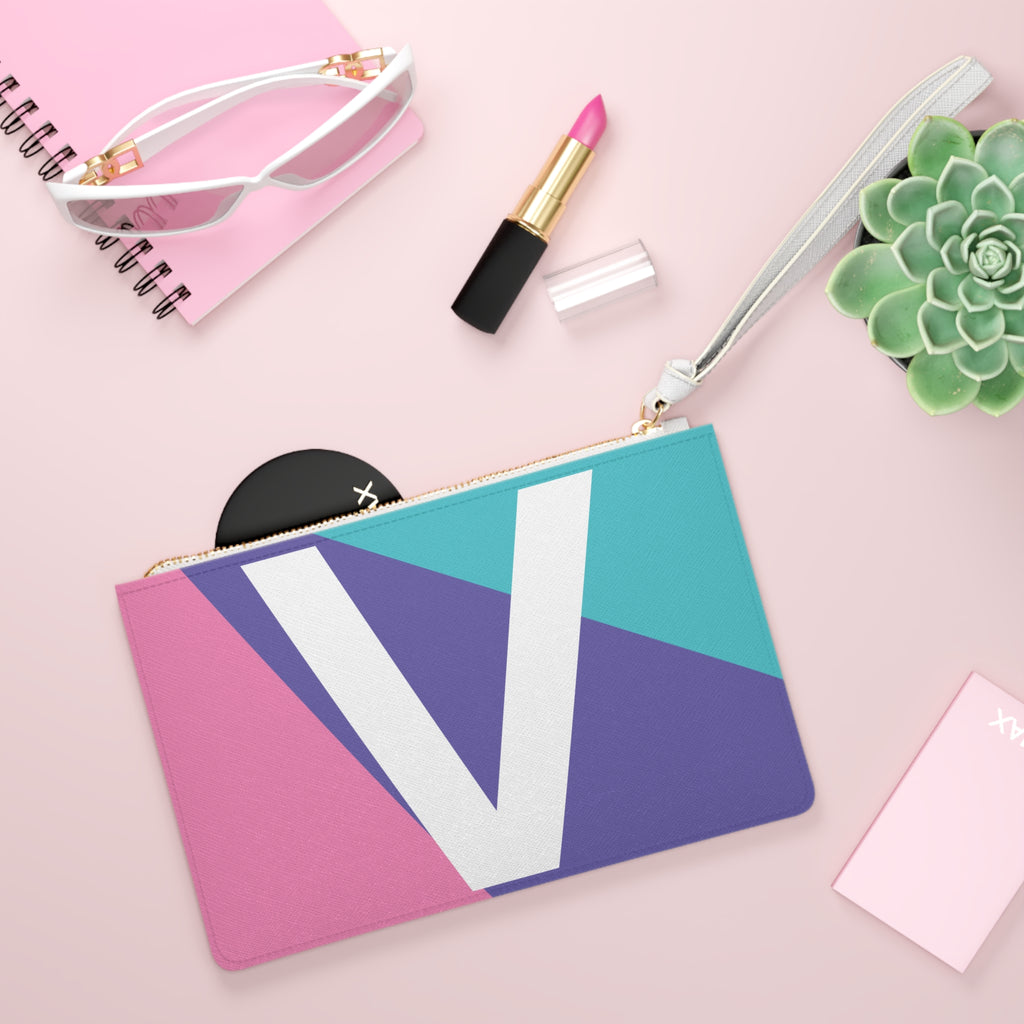 Monogram 'V' Colorblock Clutch Bag — Bold Geometric Wristlet for Everyday & Gifts