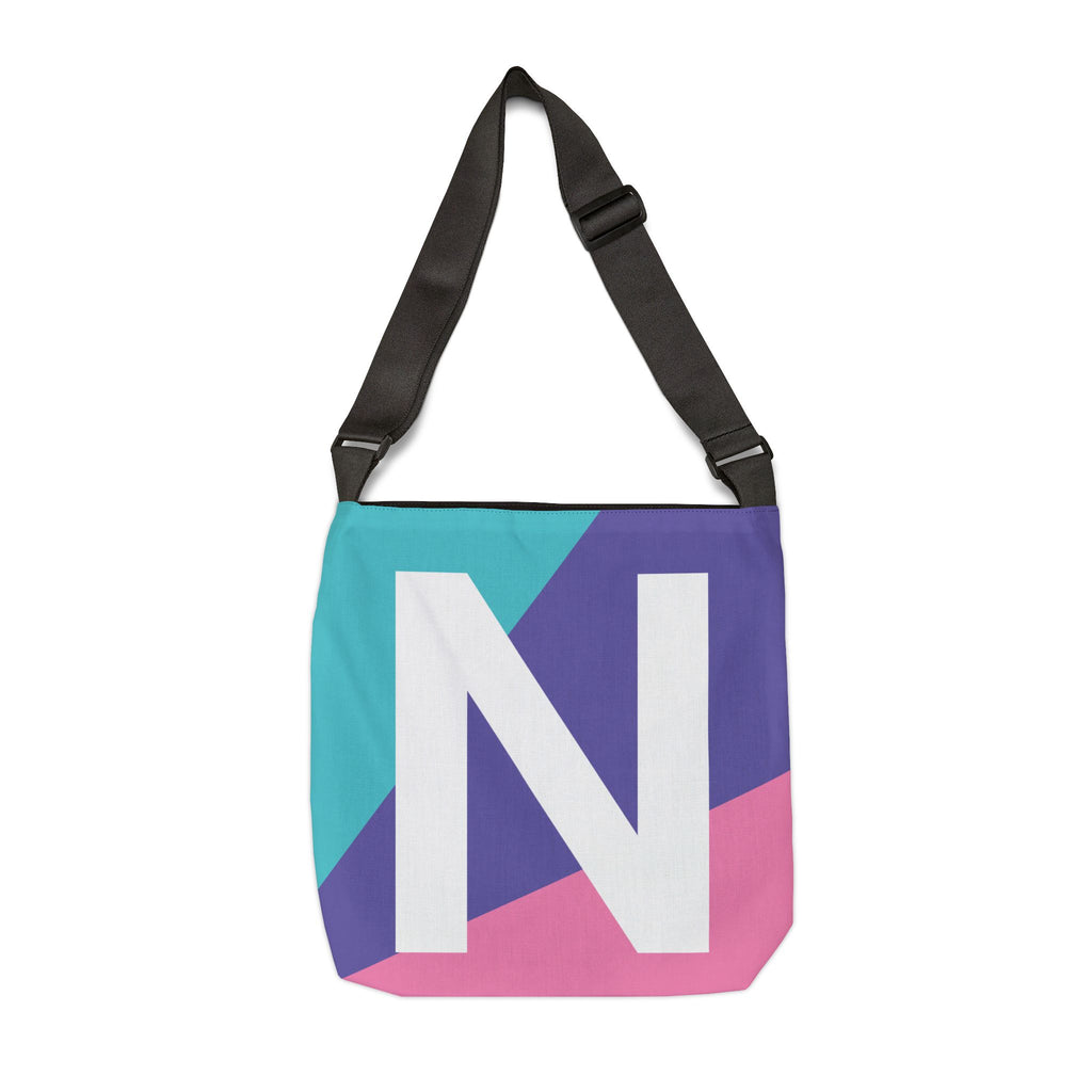 Initial Letter 'N' Colorblock Adjustable Tote Bag — Monogram Alphabet Shoulder Bag