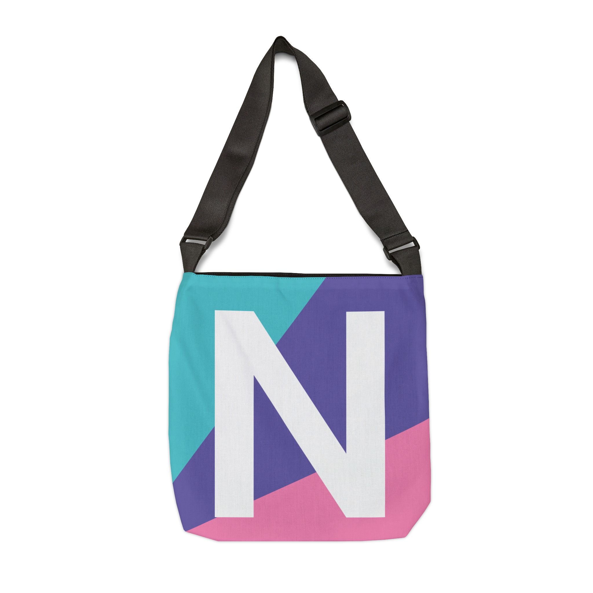 Initial Letter 'N' Colorblock Adjustable Tote Bag — Monogram Alphabet Shoulder Bag