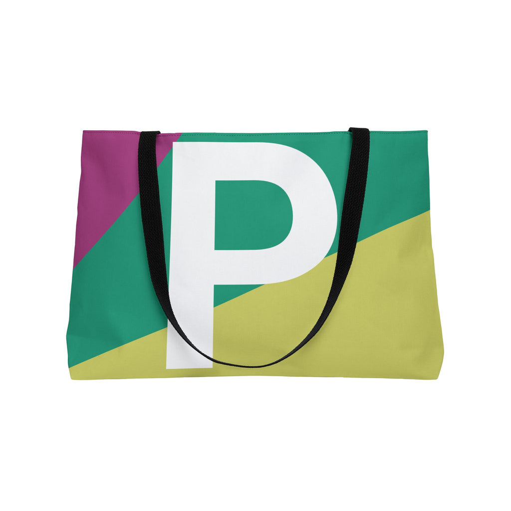 Personalized 'P' Colorblock Tote Bag — Monogram Weekender Tote