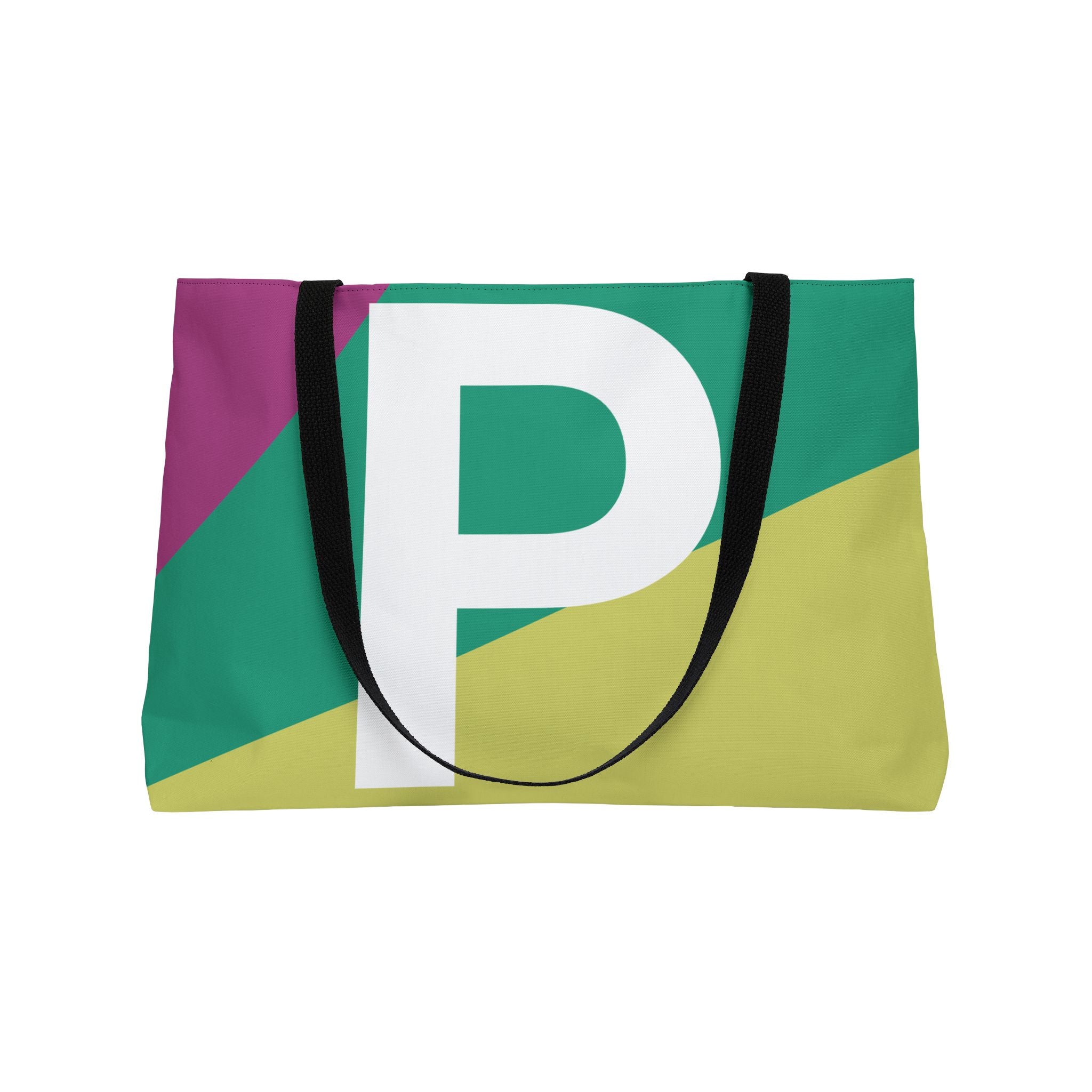 Personalized 'P' Colorblock Tote Bag — Monogram Weekender Tote