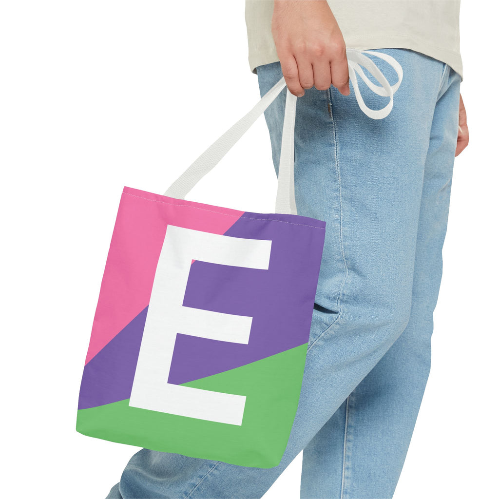 Monogram 'E' Colorblock Tote Bag — Personalized Initial E Shoulder Tote
