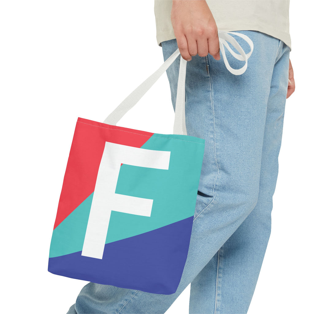 Monogram 'F' Colorblock Tote Bag — Personalized Initial F Shoulder Tote