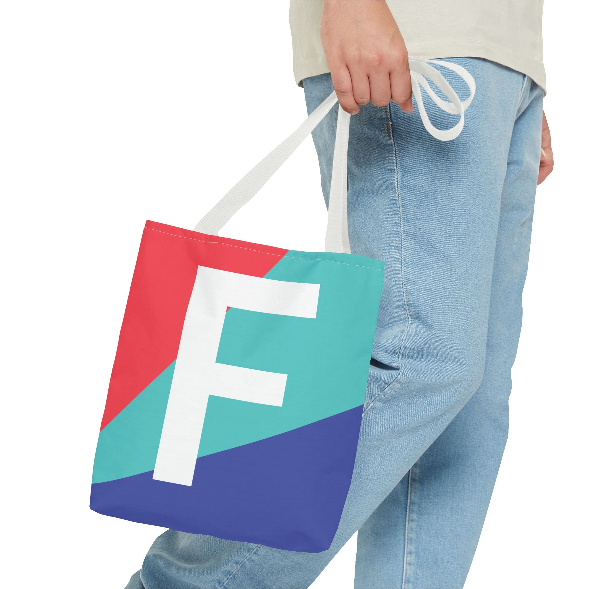 Monogram 'F' Colorblock Tote Bag — Personalized Initial F Shoulder Tote