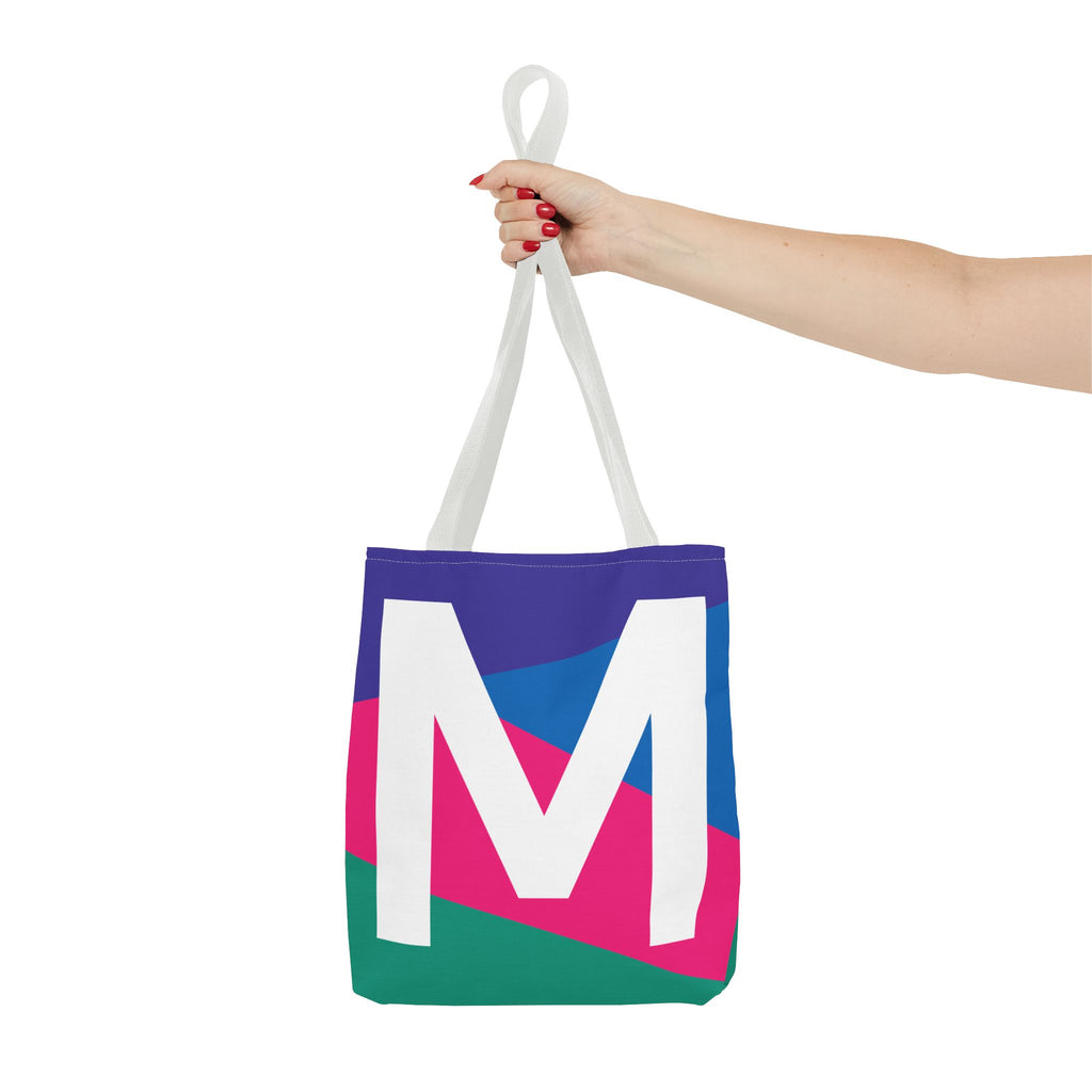 Monogram 'M' Colorblock Tote Bag — Personalized Initial M Shoulder Tote