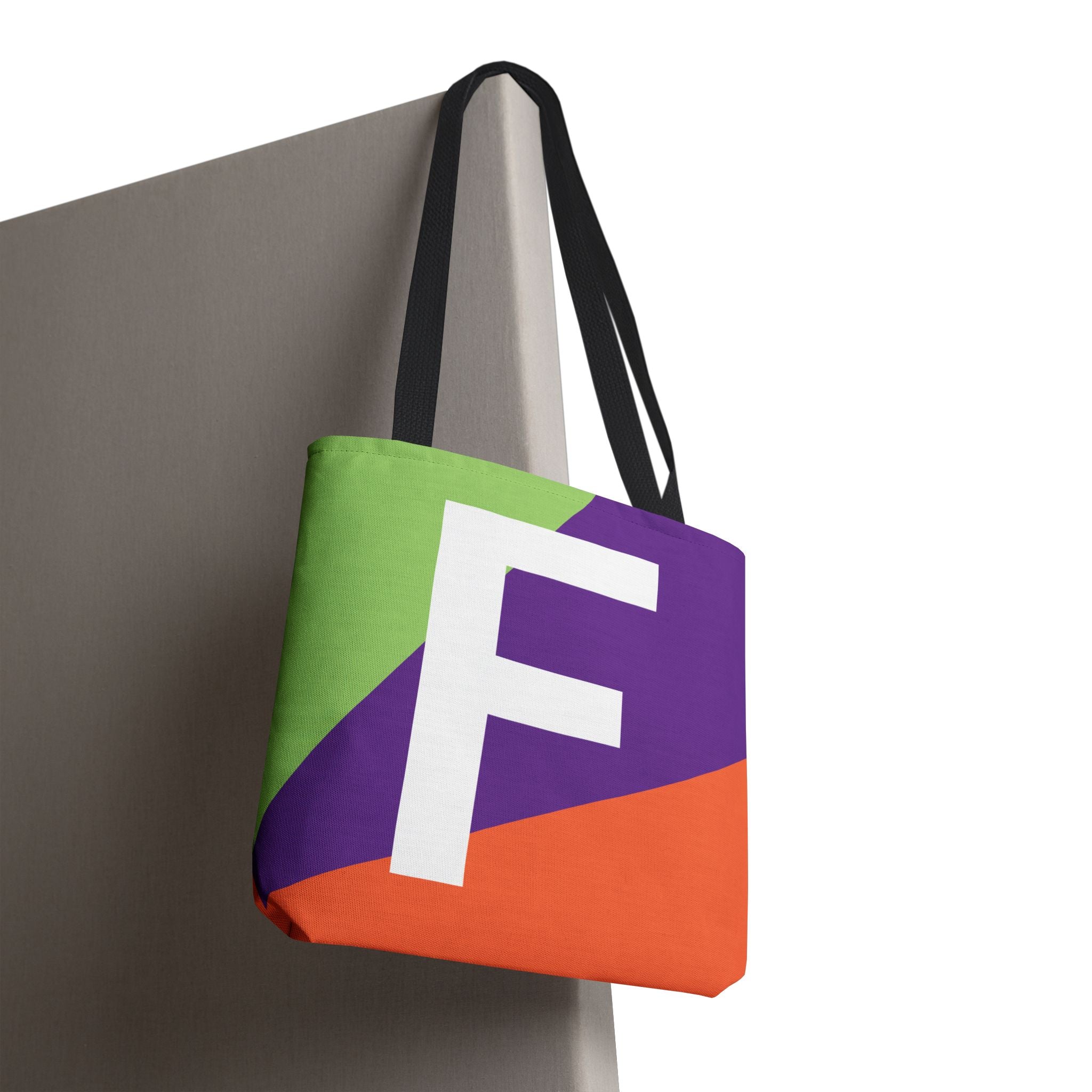 Monogram 'F' Colorblock Tote Bag — Personalized Initial F Shoulder Tote