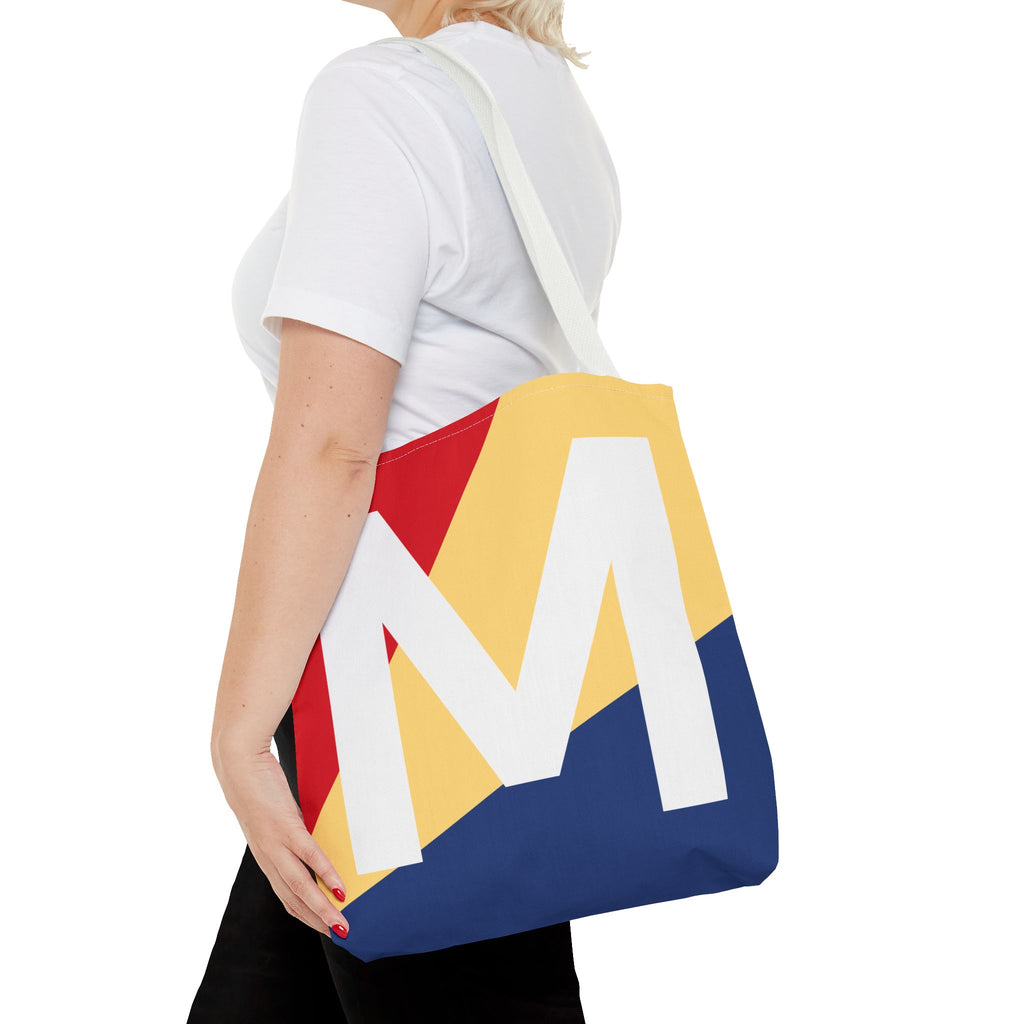 Monogram 'M' Colorblock Tote Bag — Personalized Initial M Shoulder Tote