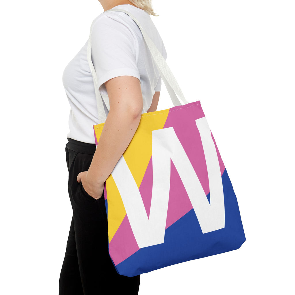 Monogram 'W' Colorblock Tote Bag — Personalized Initial W Shoulder Tote