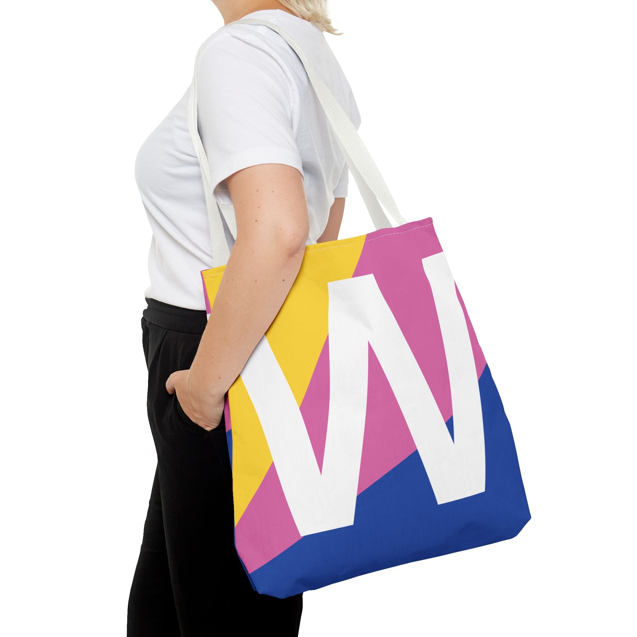 Monogram 'W' Colorblock Tote Bag — Personalized Initial W Shoulder Tote